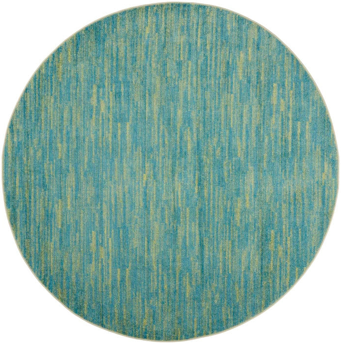 8' X 8' Blue And Green Round Striped Non Skid Indoor Outdoor Area Rug-0