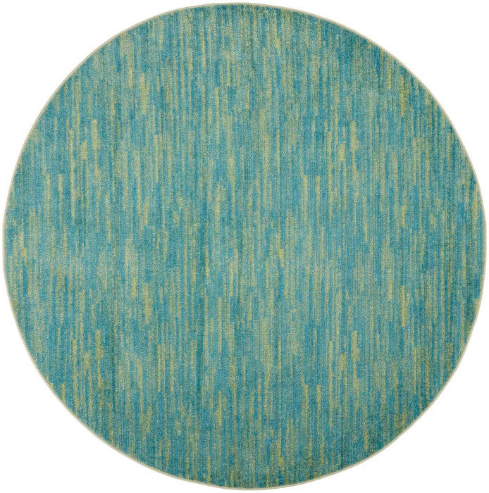 8' X 8' Blue And Green Round Striped Non Skid Indoor Outdoor Area Rug-2