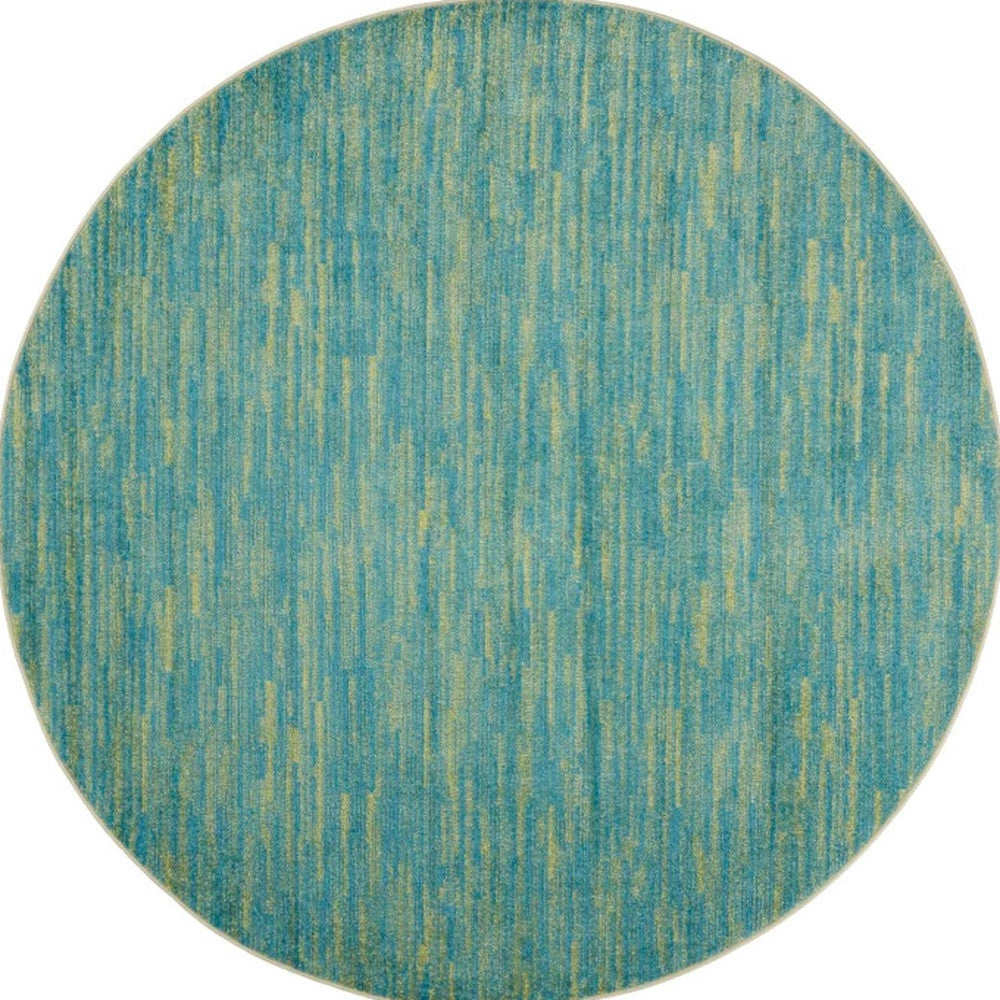 8' X 8' Blue And Green Round Striped Non Skid Indoor Outdoor Area Rug-3