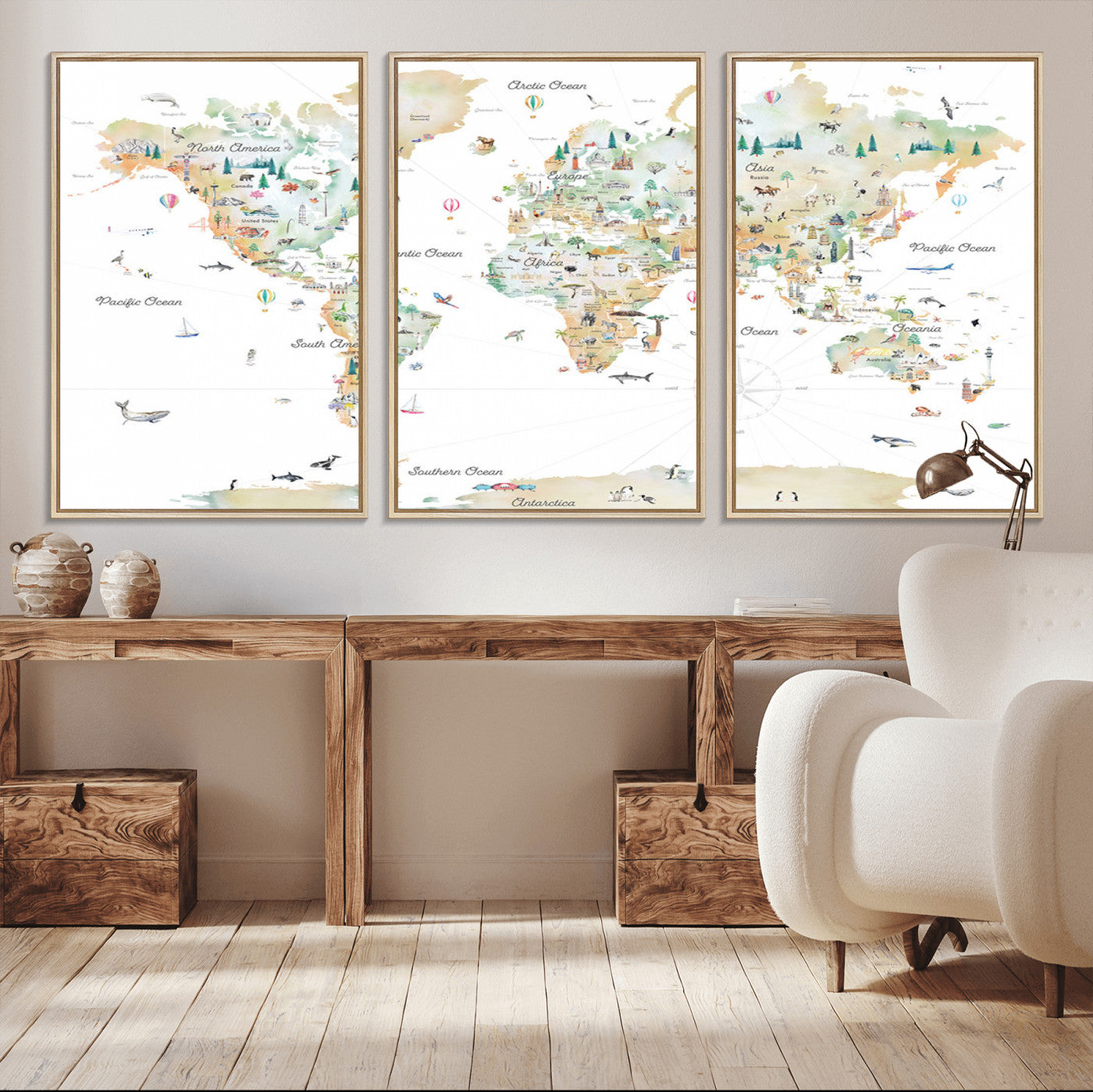 Animal World Map for Kids Room Decor