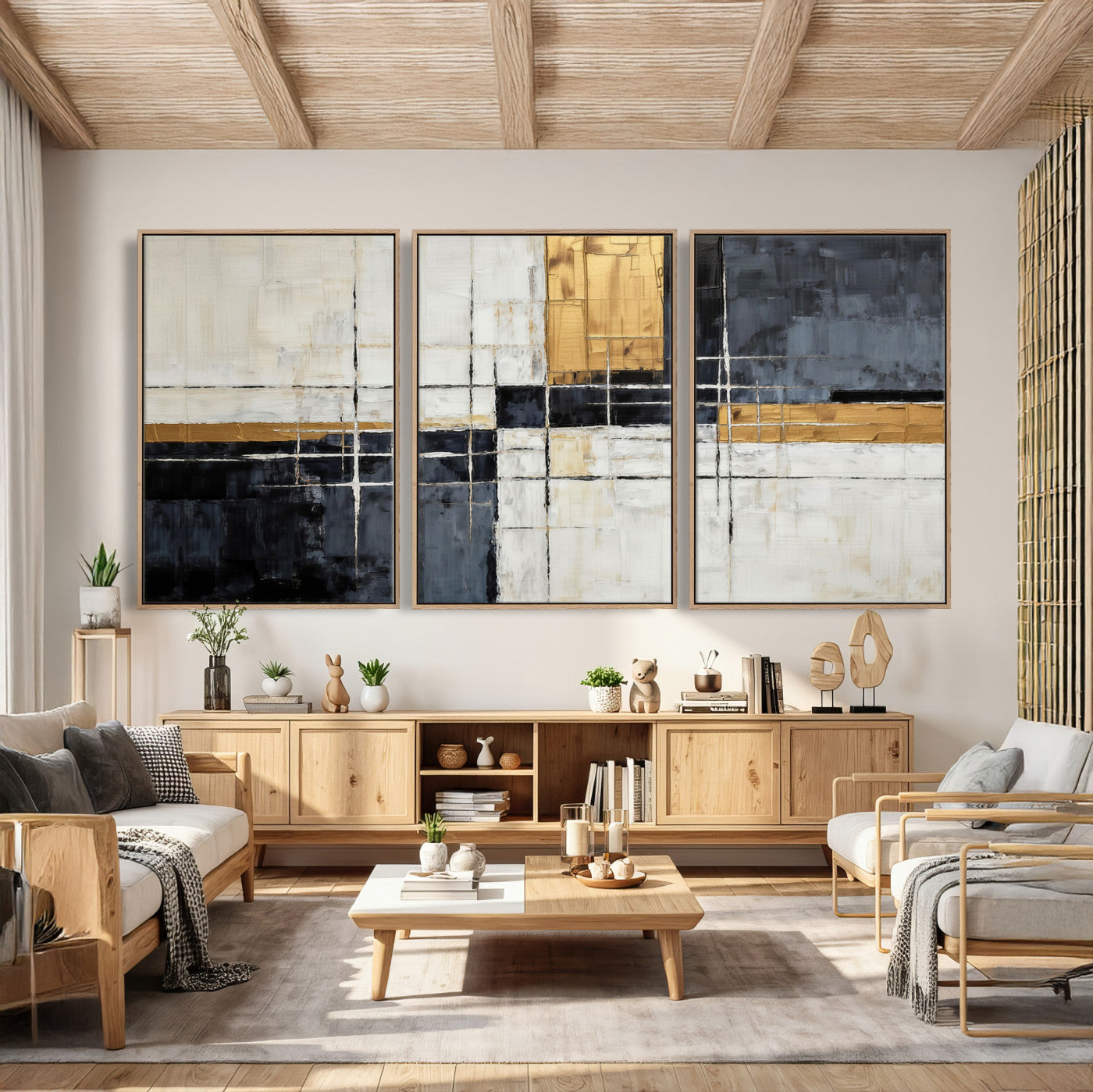 Gold Abstract Wall Art Canvas Print, Modern Luxury Geometric