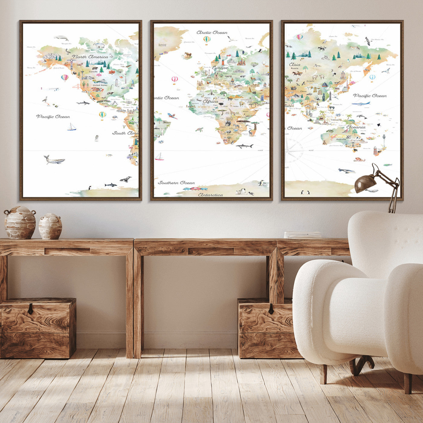 Animal World Map for Kids Room Decor