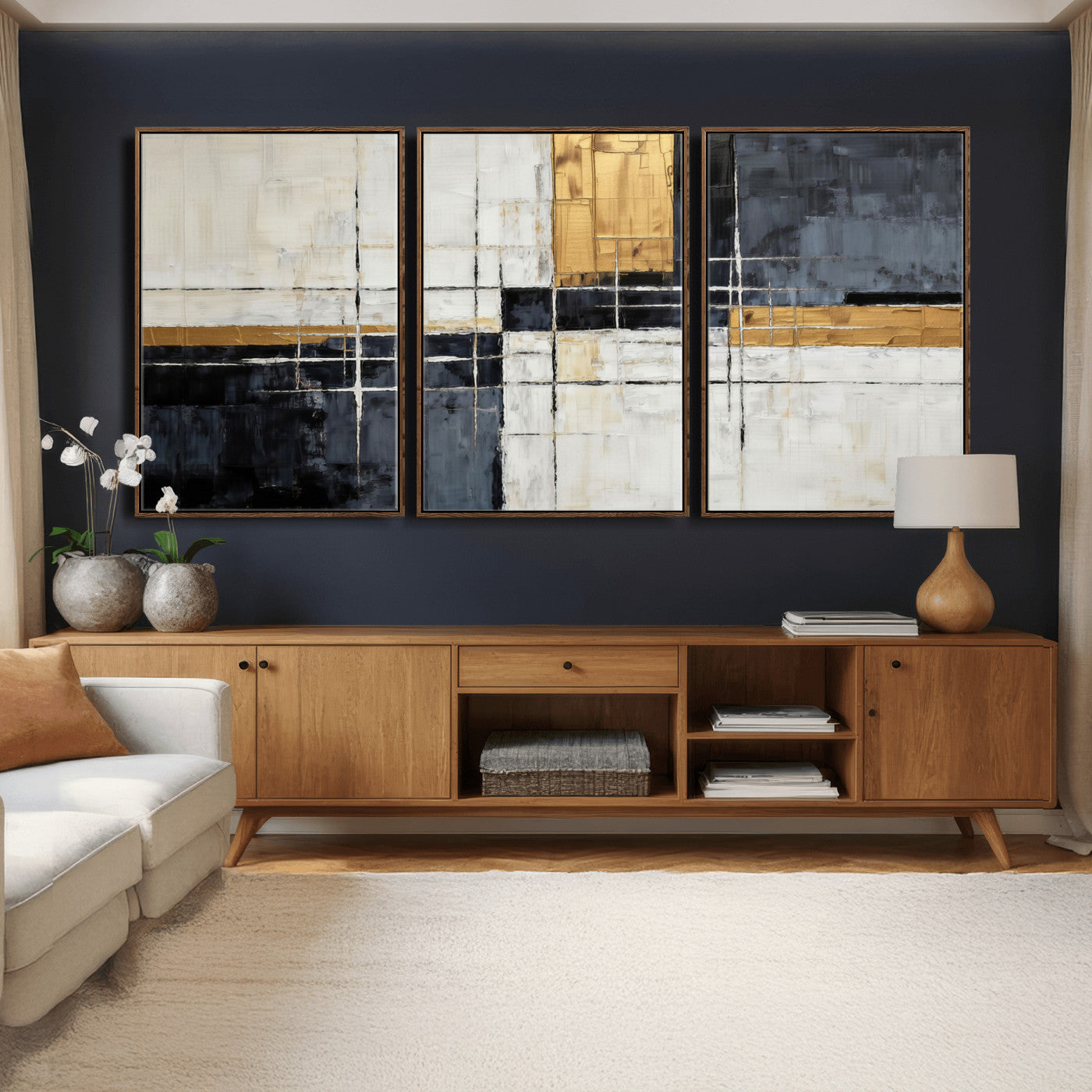 Gold Abstract Wall Art Canvas Print, Modern Luxury Geometric