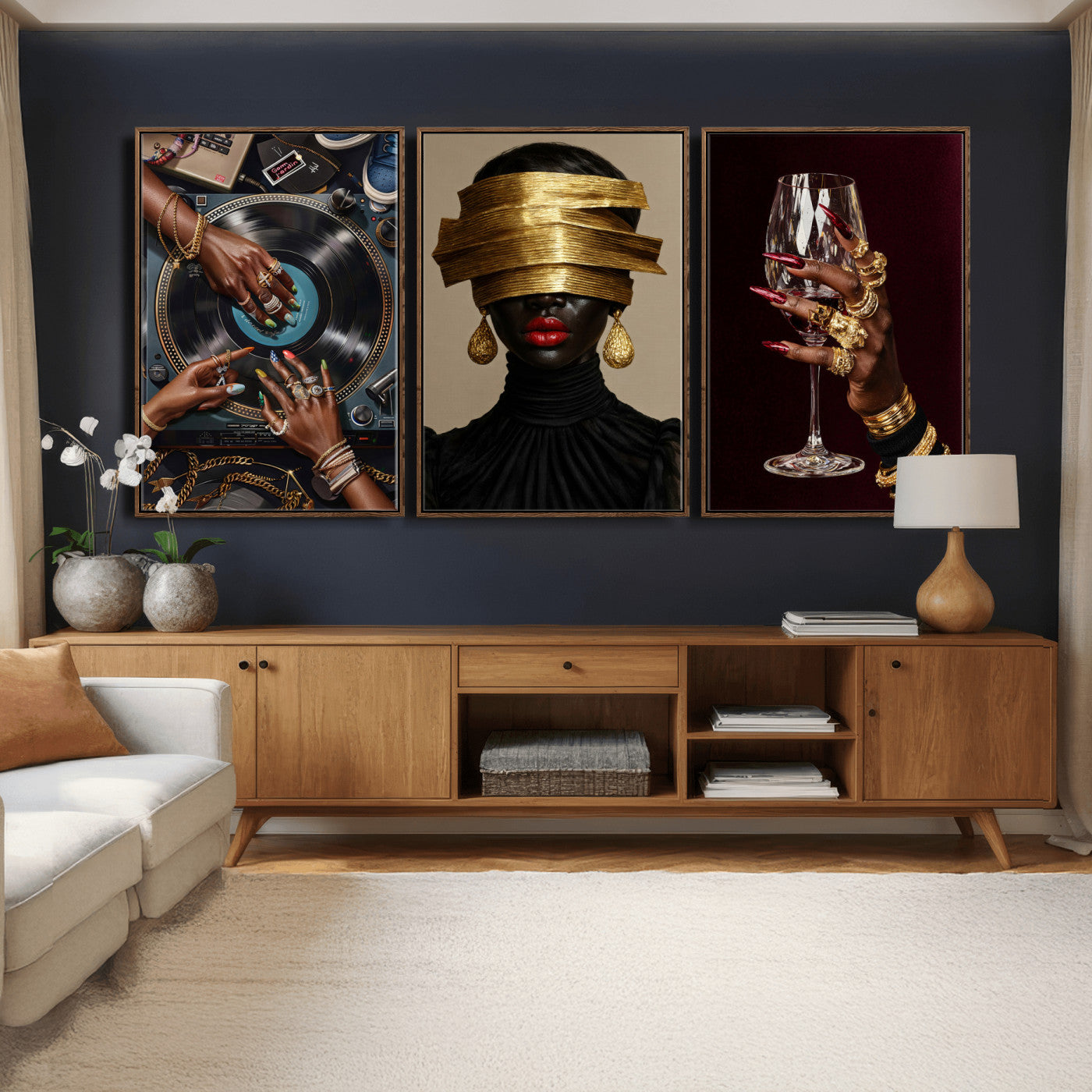 Luxury Fashion Wall Art Canvas Print Set of 3, Gold Jewelry