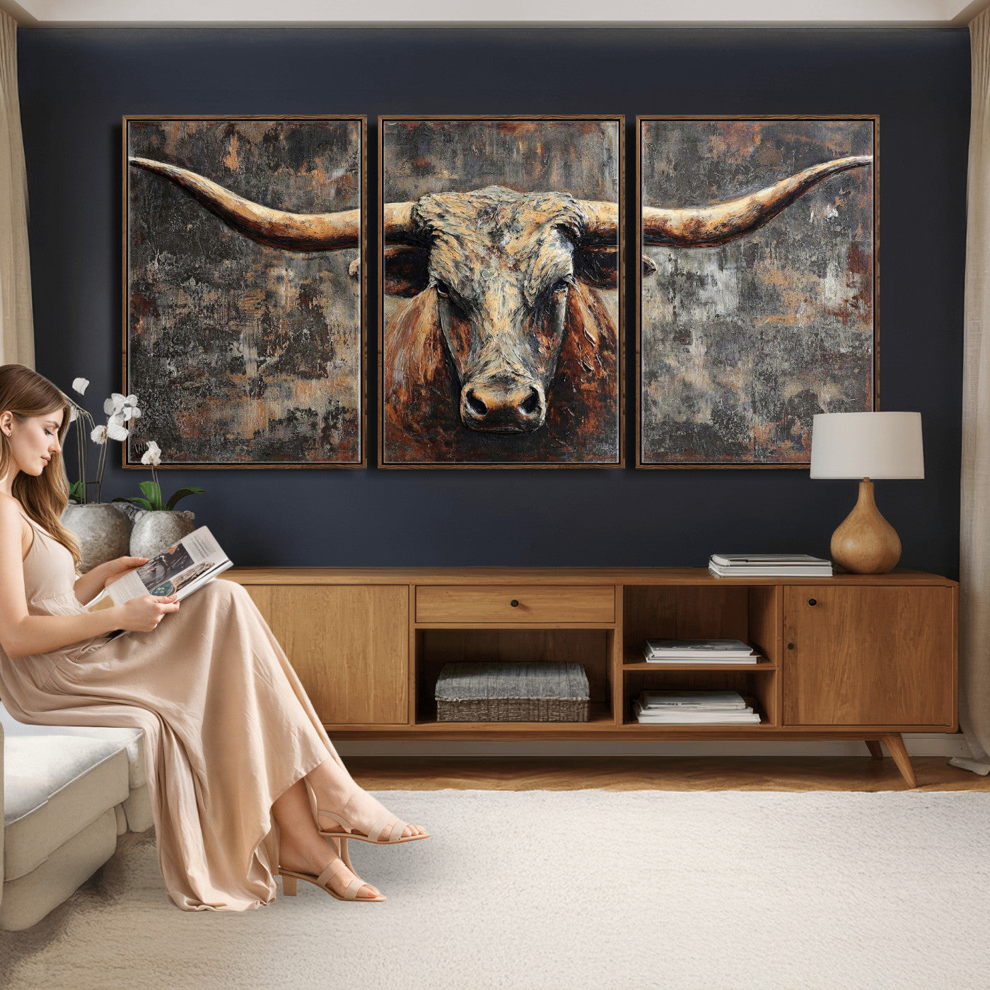 Texas Longhorn Skull Canvas Wall Art Rustic Western Decor Print