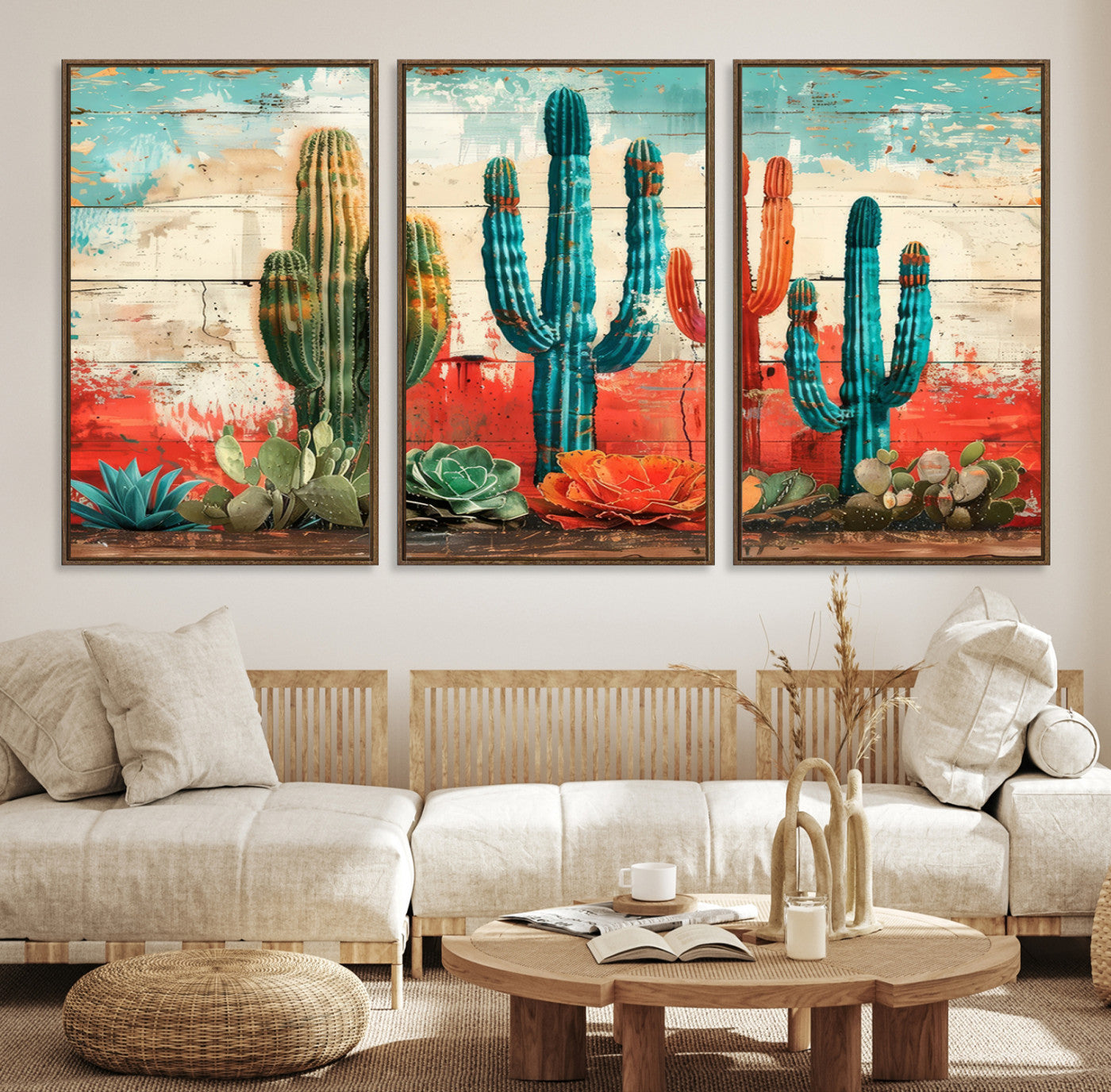 Colorful Cacti Wall Art – Framed Vibrant Succulent Canvas