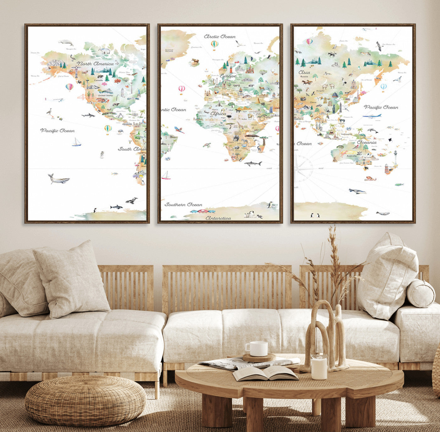 Animal World Map for Kids Room Decor