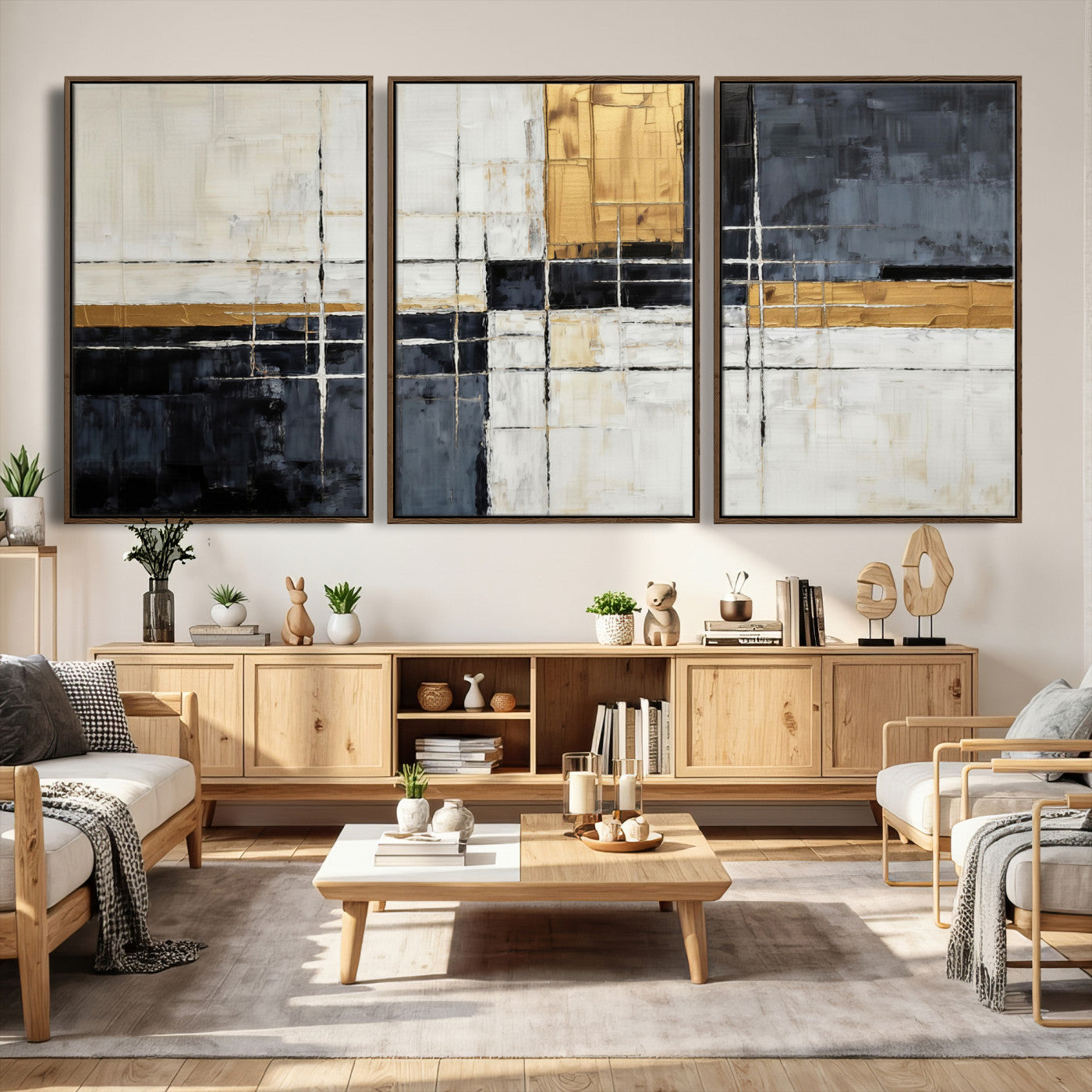 Gold Abstract Wall Art Canvas Print, Modern Luxury Geometric