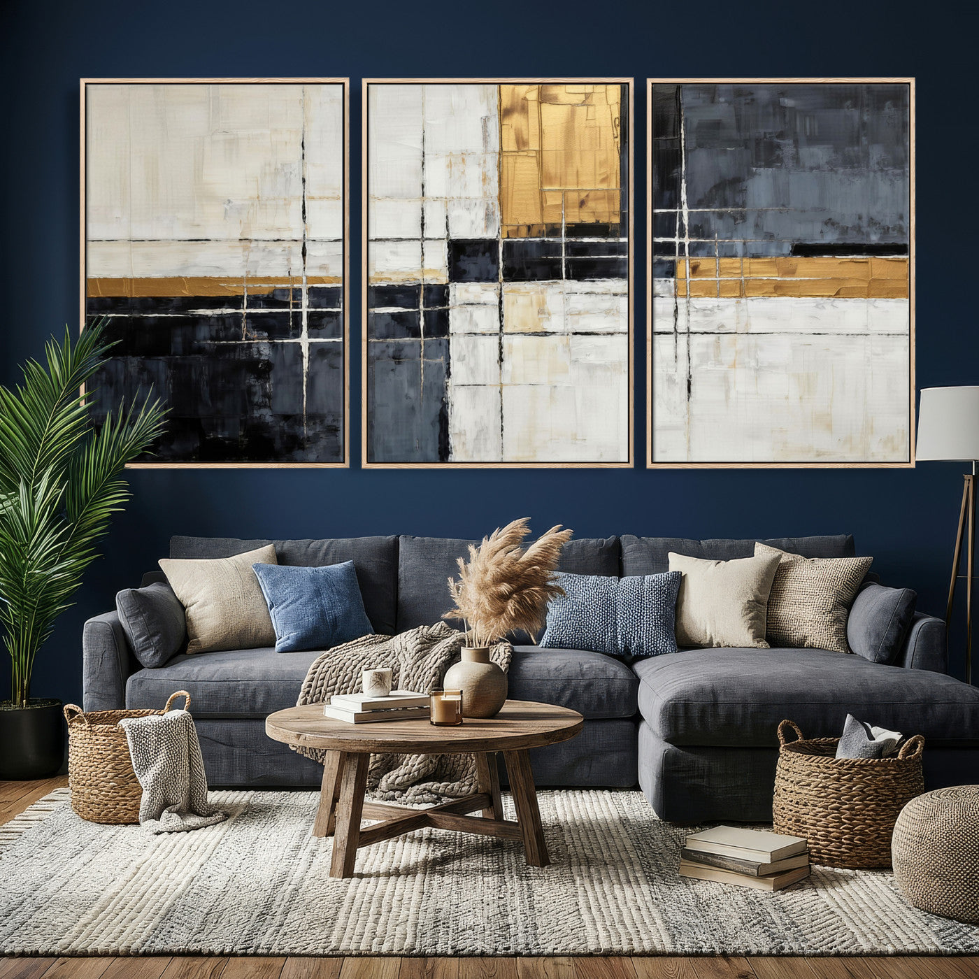 Gold Abstract Wall Art Canvas Print, Modern Luxury Geometric