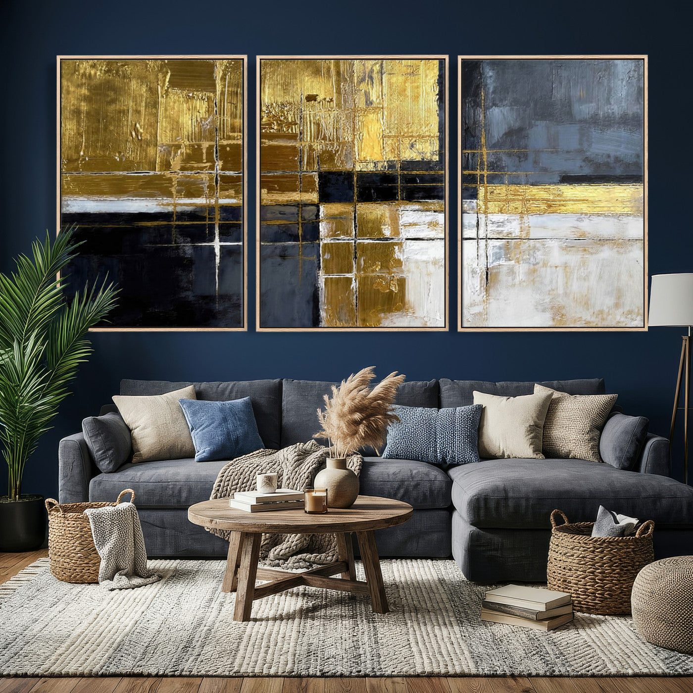 Gold Navy Abstract Wall Art Canvas Print, Modern Luxury