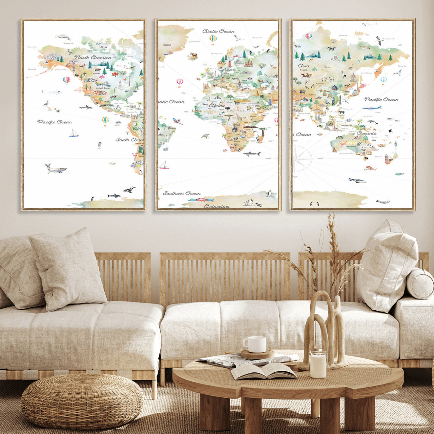 Animal World Map for Kids Room Decor