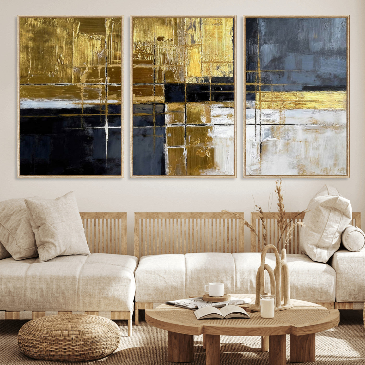 Gold Navy Abstract Wall Art Canvas Print, Modern Luxury