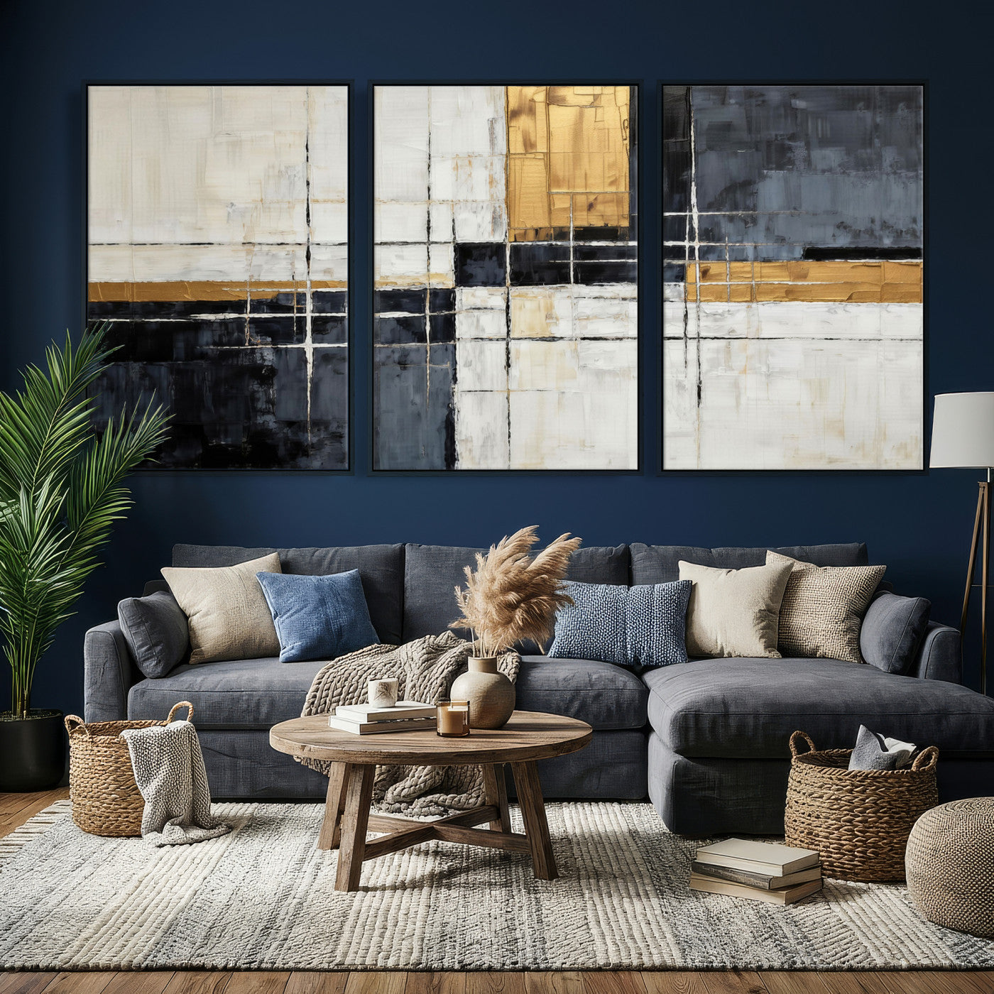 Gold Abstract Wall Art Canvas Print, Modern Luxury Geometric