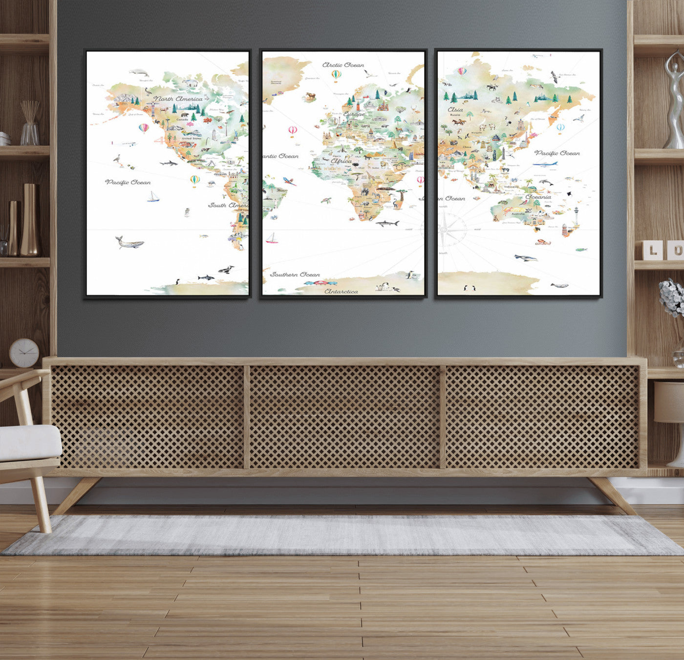Animal World Map for Kids Room Decor