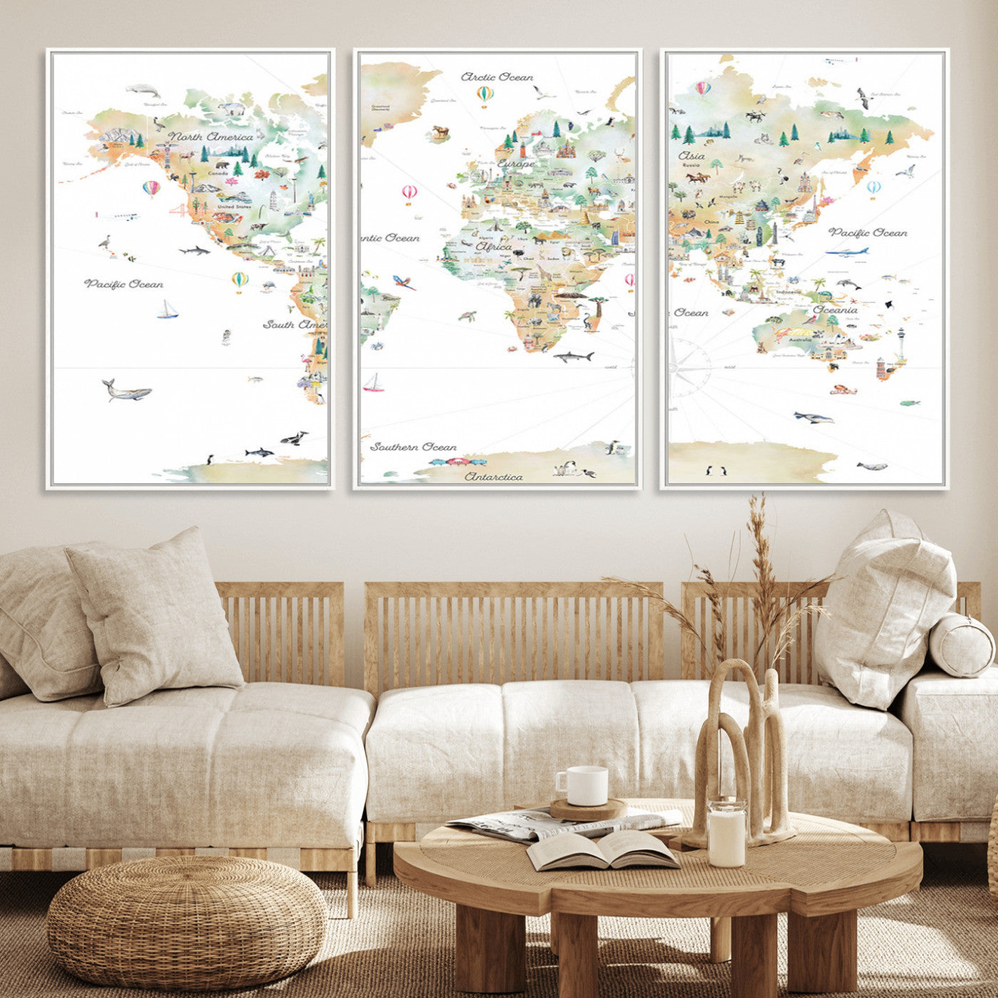 Animal World Map for Kids Room Decor