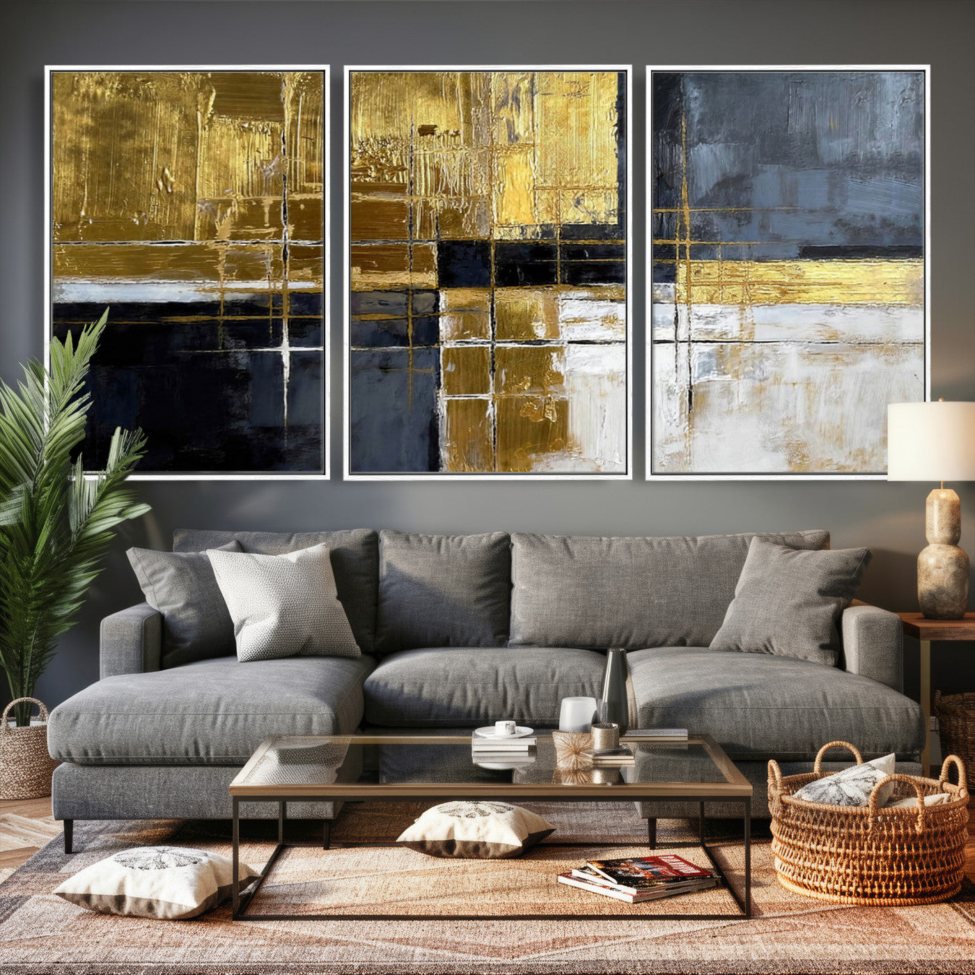 Gold Navy Abstract Wall Art Canvas Print, Modern Luxury