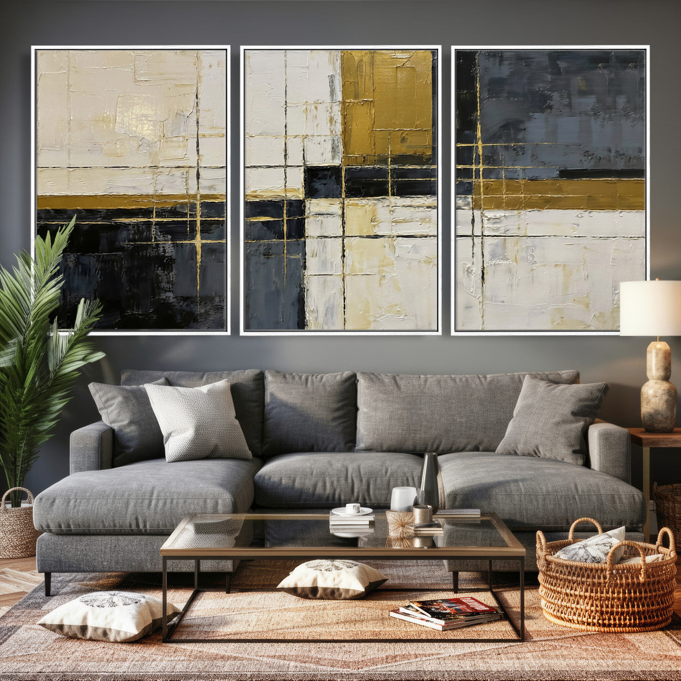 Abstract Gold and Black Wall Art Canvas Print – Modern