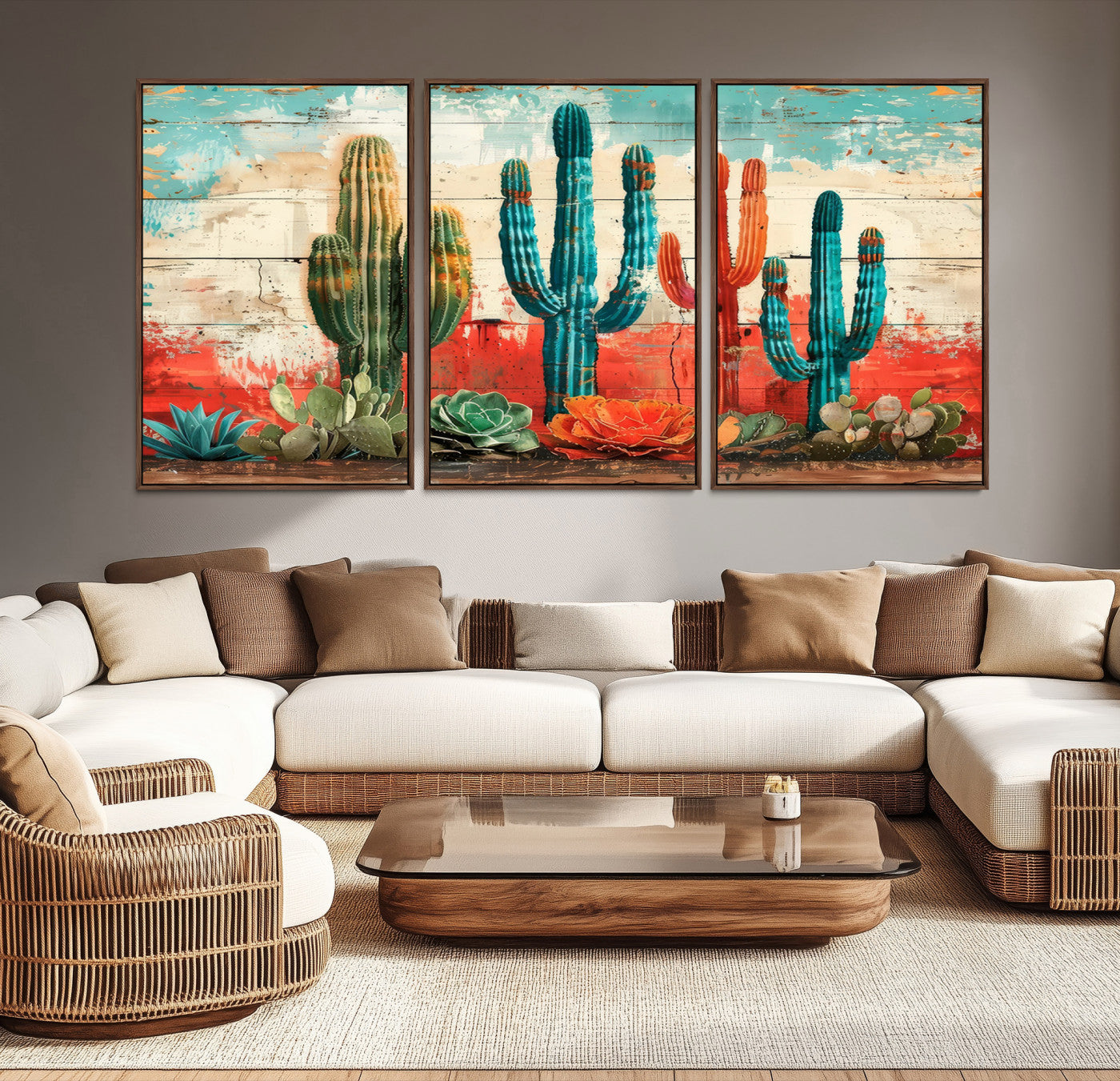 Colorful Cacti Wall Art – Framed Vibrant Succulent Canvas
