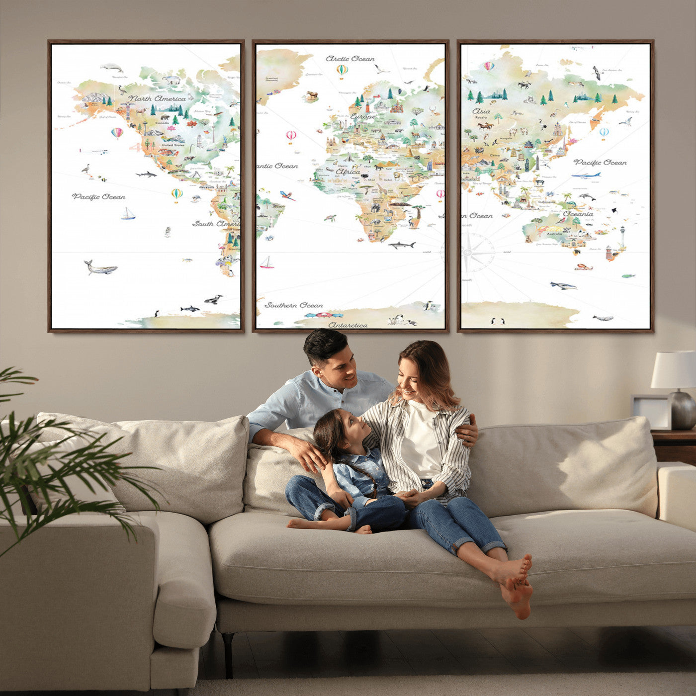 Animal World Map for Kids Room Decor
