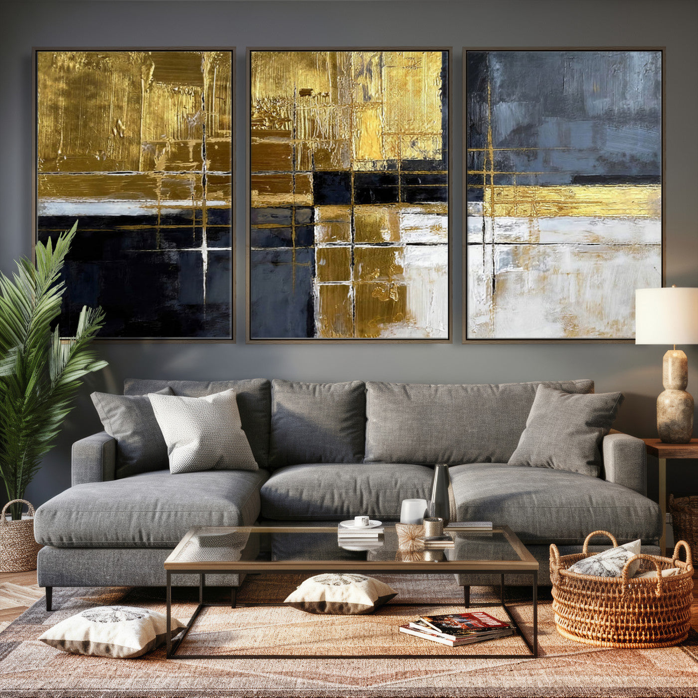 Gold Navy Abstract Wall Art Canvas Print, Modern Luxury
