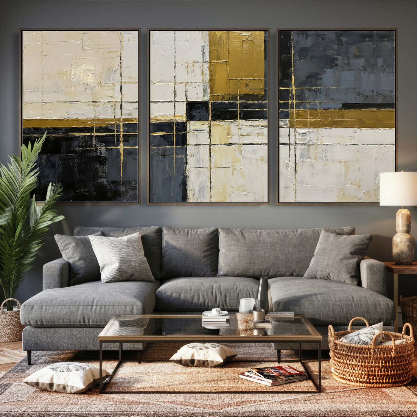Abstract Gold and Black Wall Art Canvas Print – Modern
