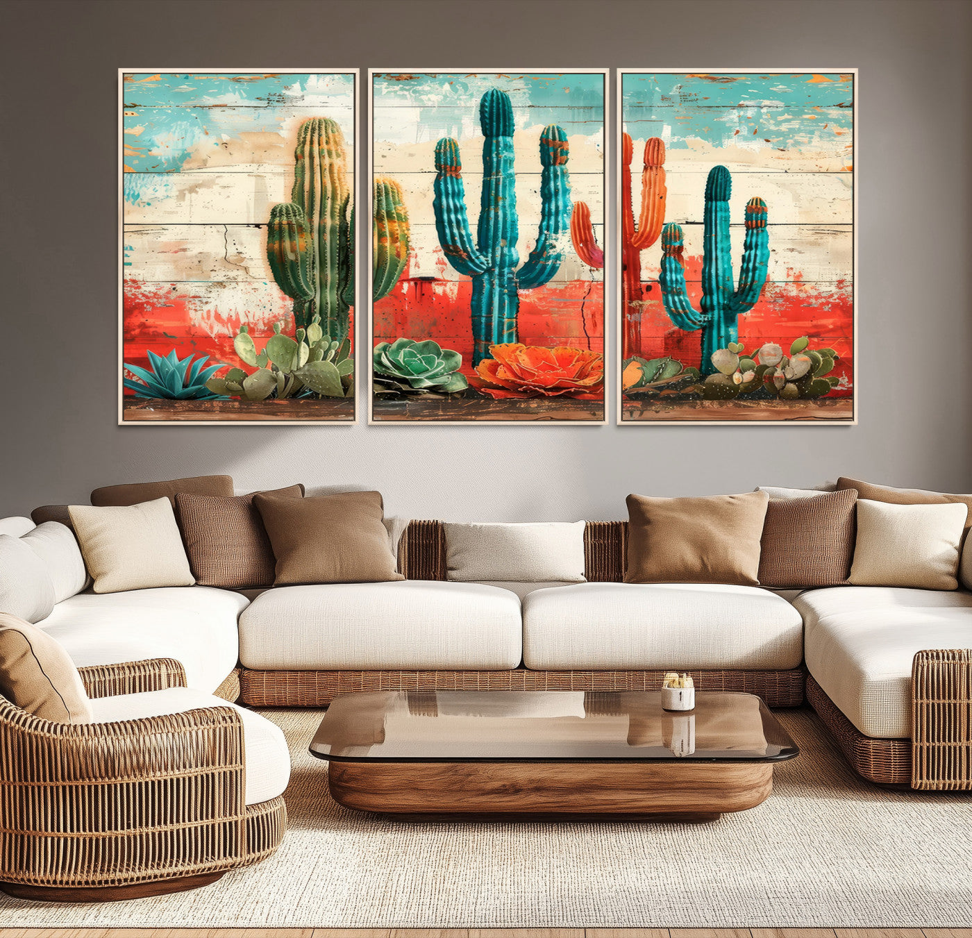 Colorful Cacti Wall Art – Framed Vibrant Succulent Canvas