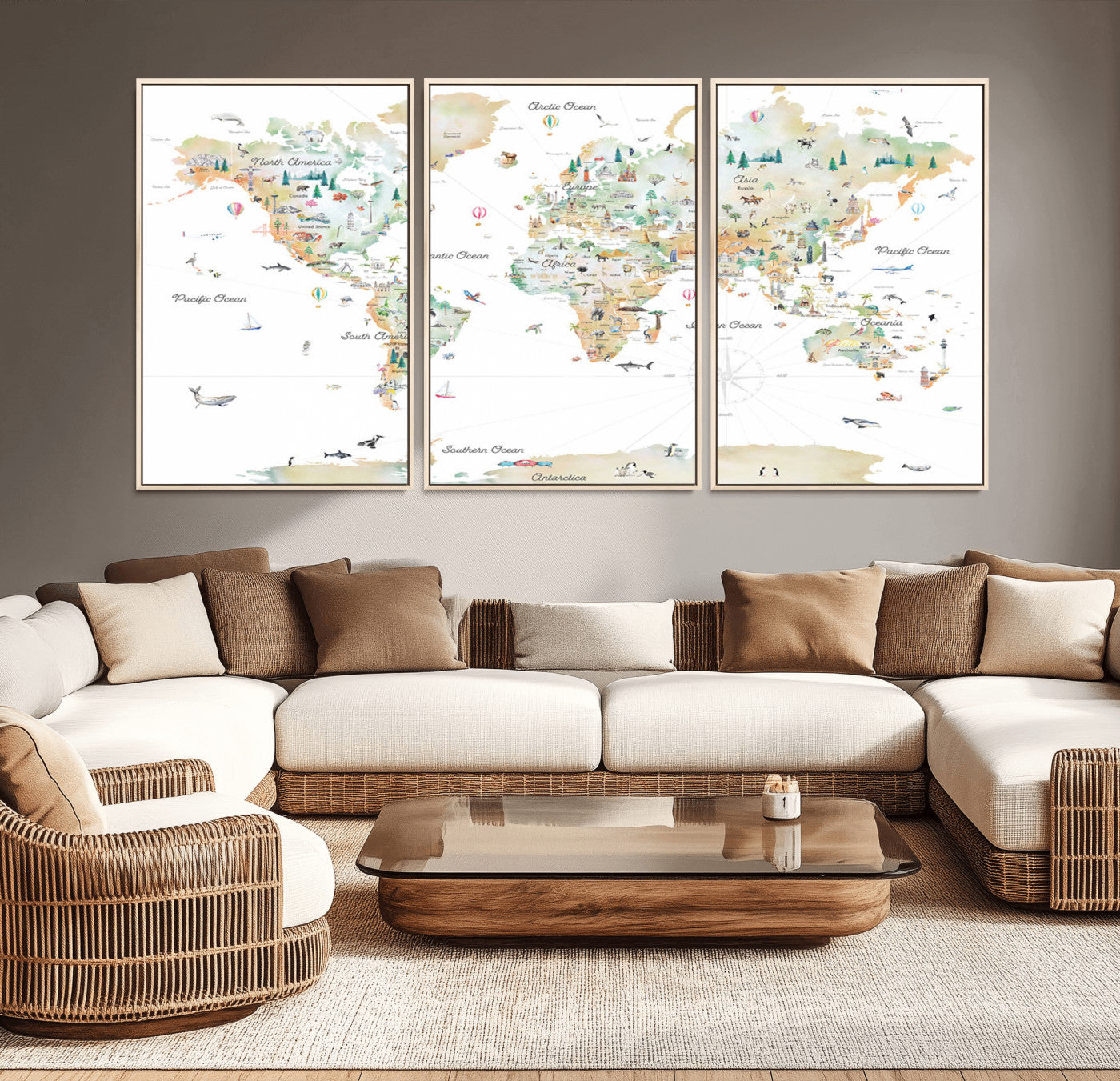 Animal World Map for Kids Room Decor