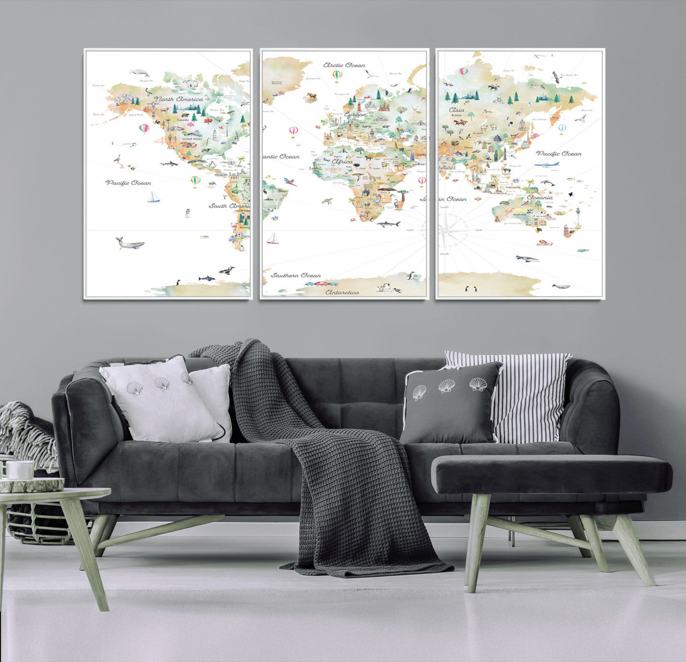 Animal World Map for Kids Room Decor