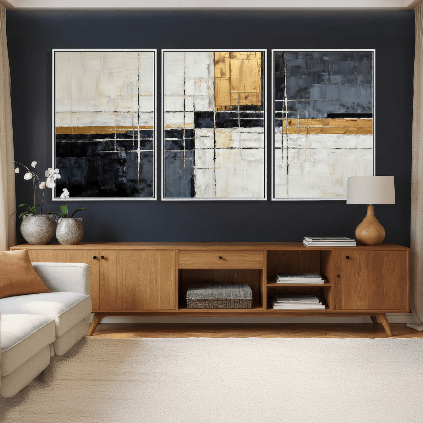 Gold Abstract Wall Art Canvas Print, Modern Luxury Geometric