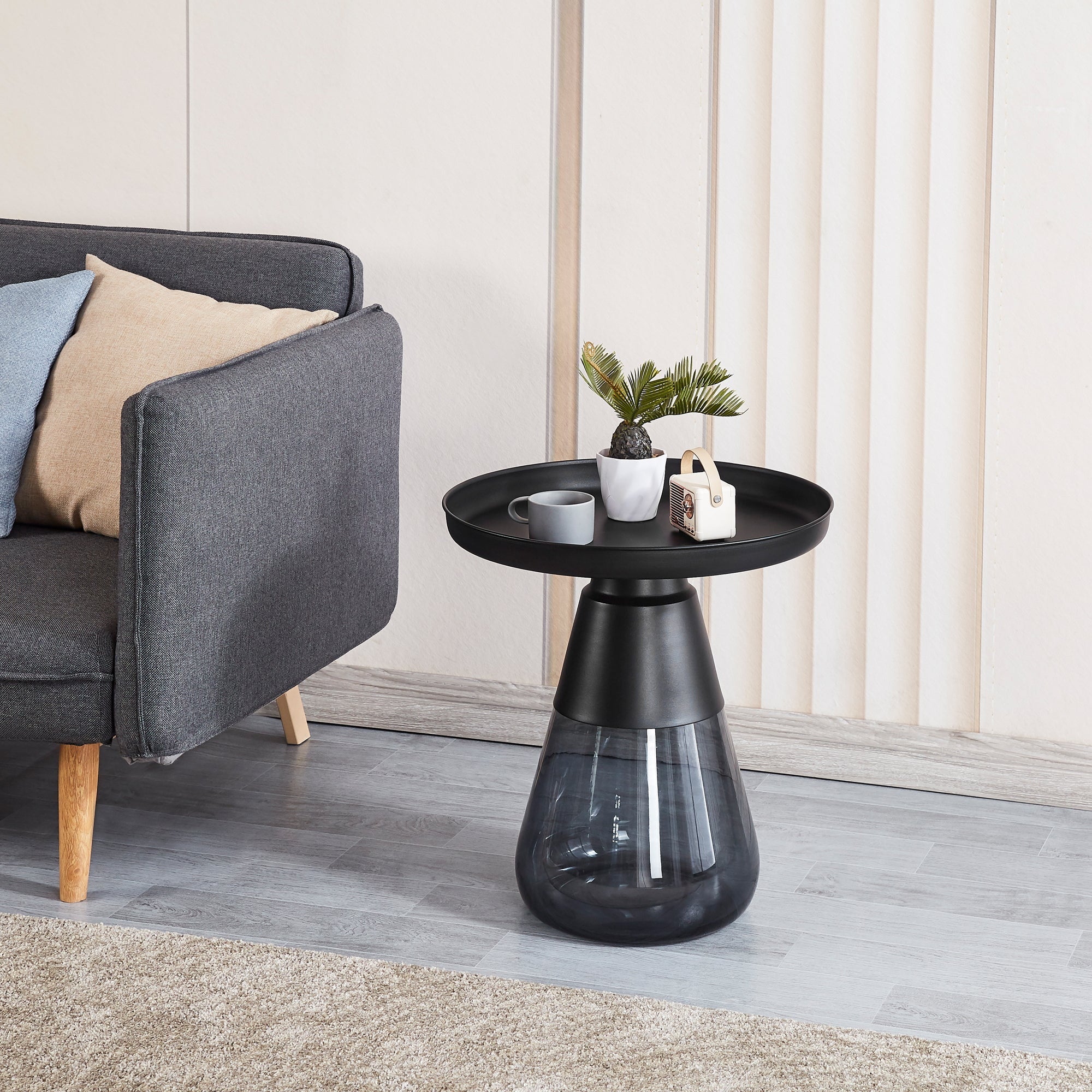 Smoke Glass Base with Black Top Side Table-4