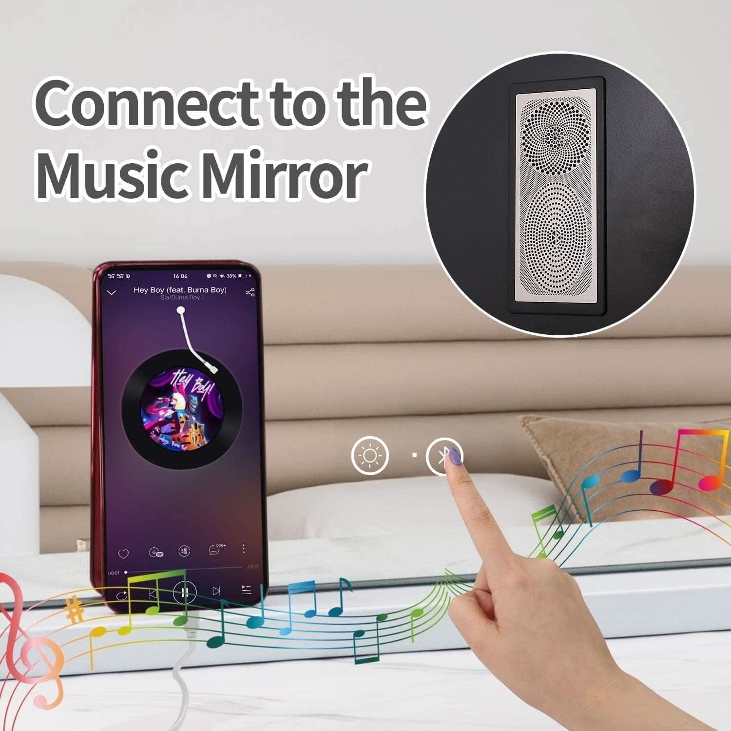 Vanity Mirror Lights And Bluetooth Speaker 32x23 Inches