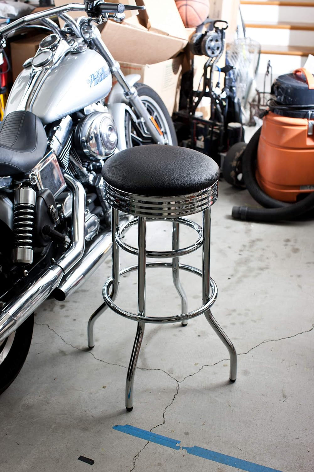Heavy Duty Backless Swivel Bar Stools with Faux Leather