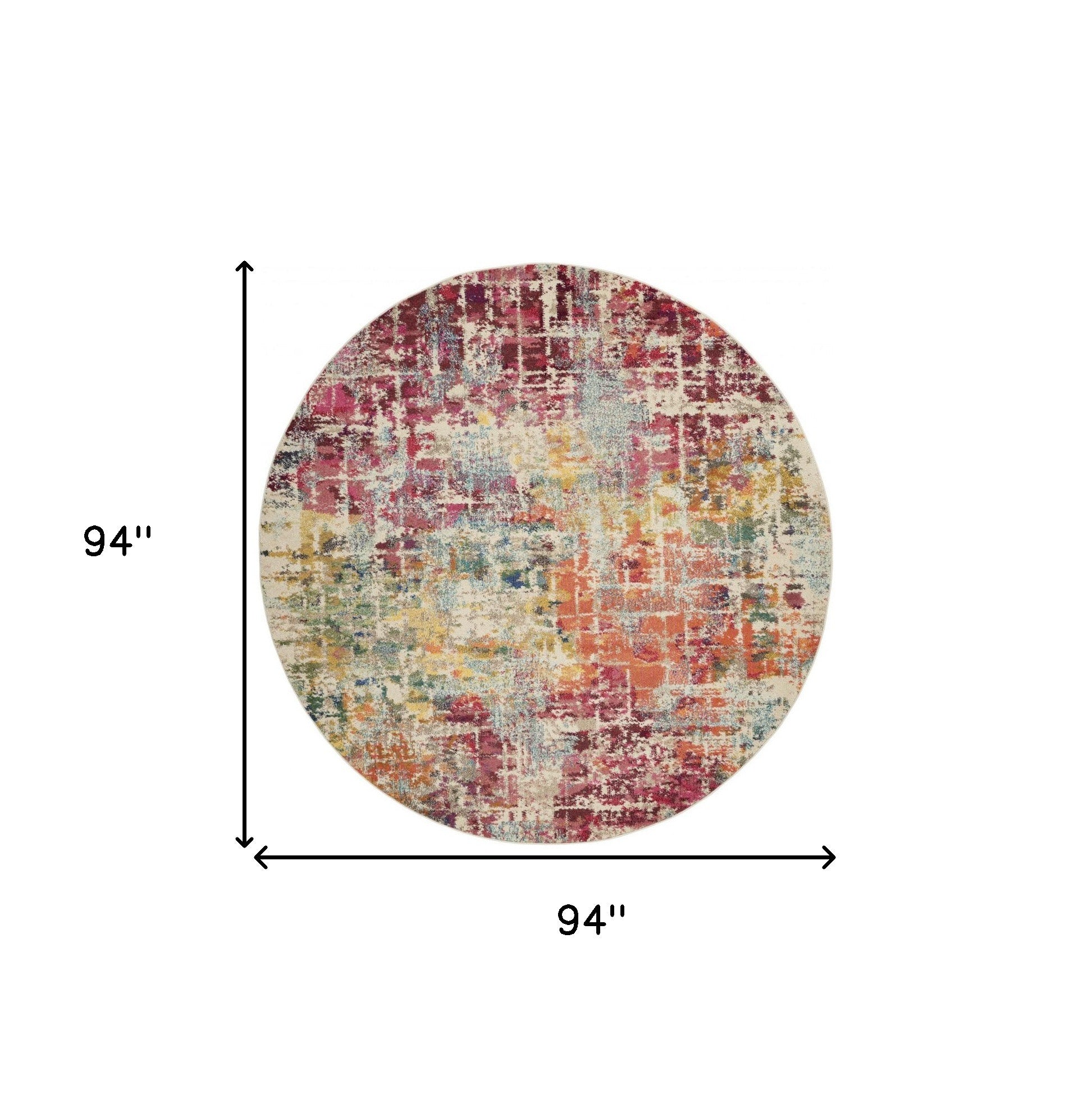 8' X 8' Pink Round Abstract Power Loom Distressed Non Skid Area Rug-4