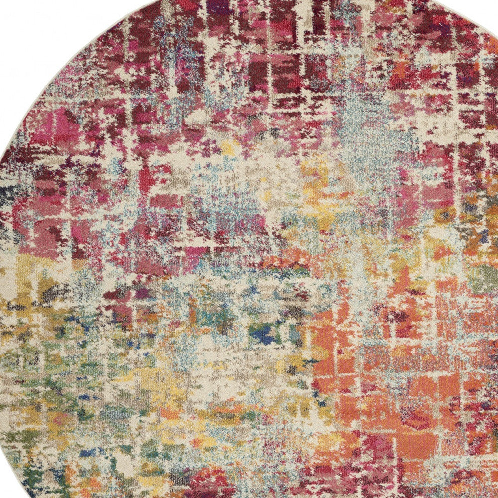 8' X 8' Pink Round Abstract Power Loom Distressed Non Skid Area Rug-2