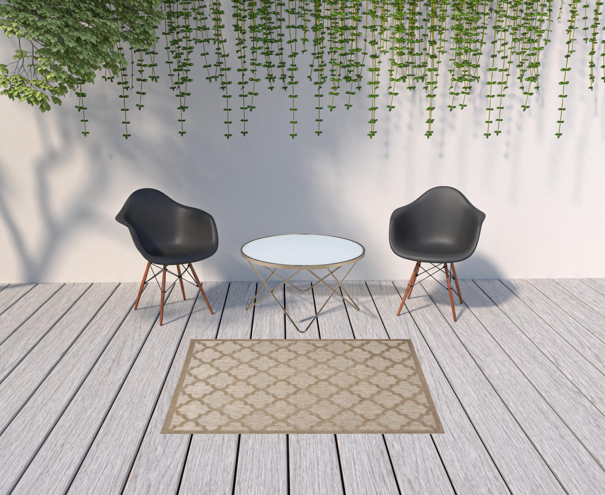 4' X 6' Natural Beige Ikat Indoor Outdoor Area Rug-1