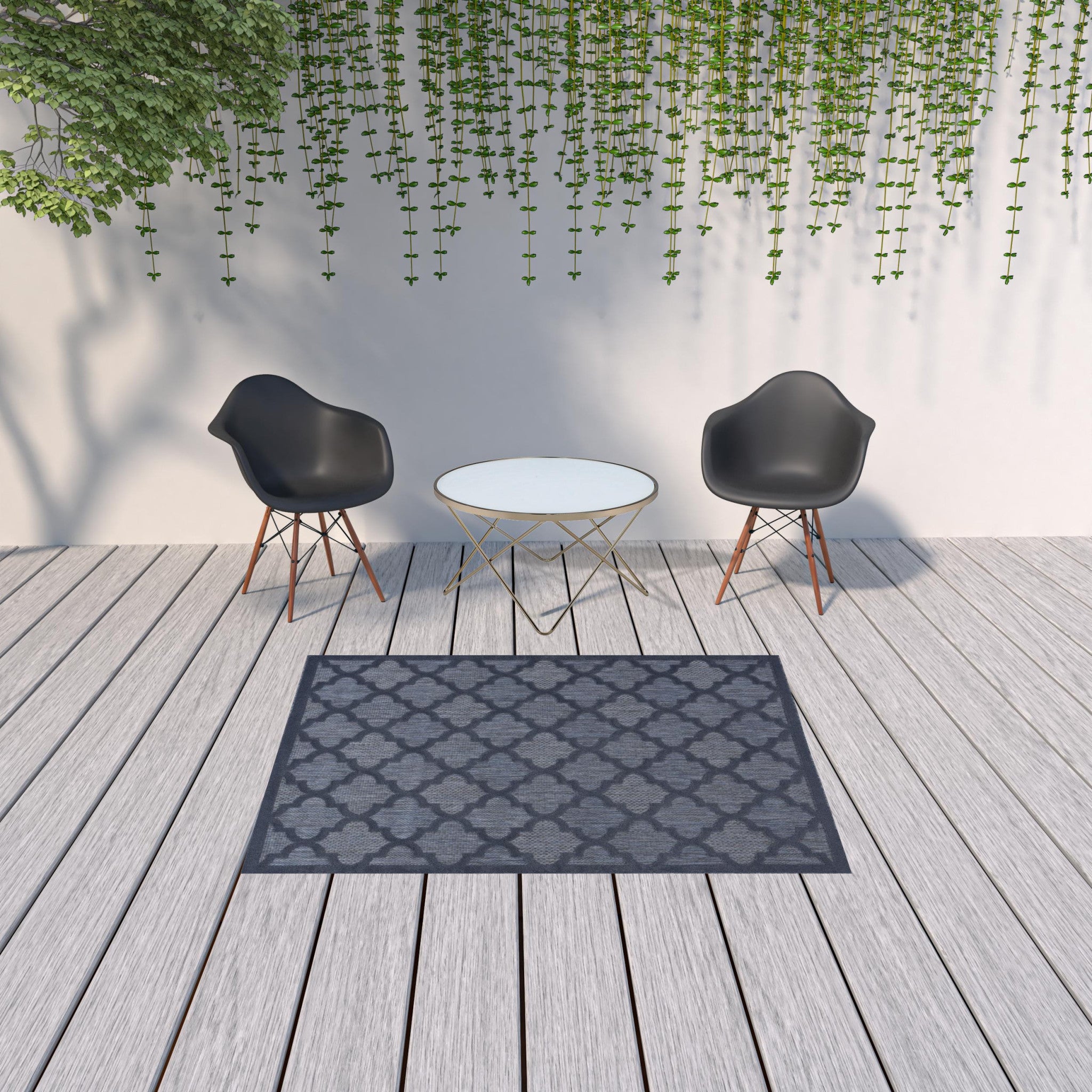 5' X 7' Navy Blue Ikat Indoor Outdoor Area Rug-1