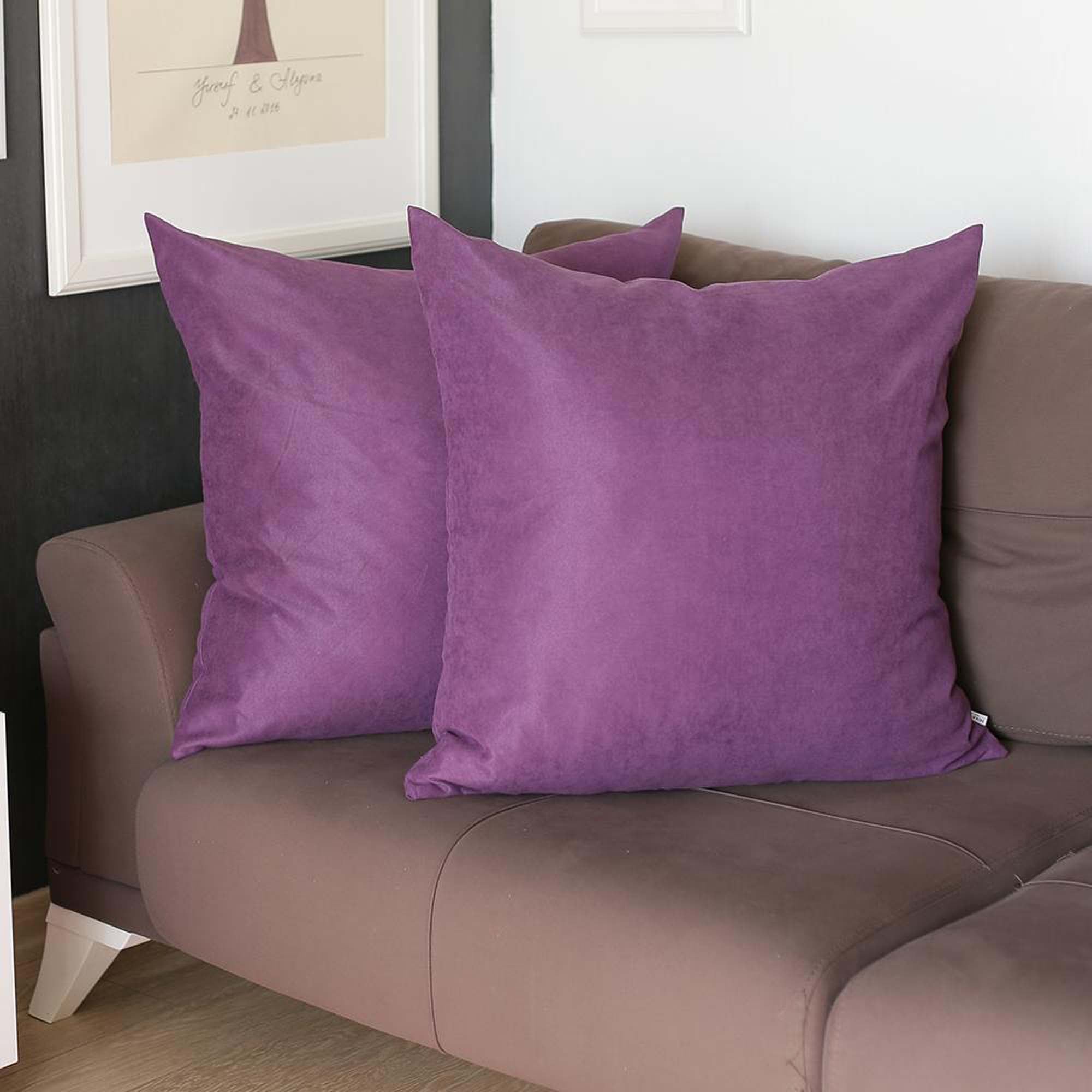 Set Of Two 22" X 22" Purple Polyester Zippered Pillow Cover-4