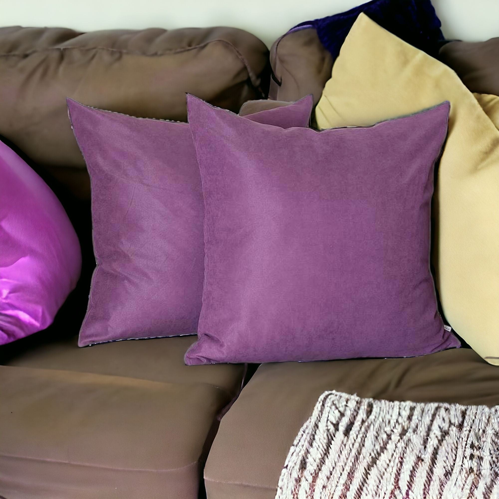 Set Of Two 22" X 22" Purple Polyester Zippered Pillow Cover-0