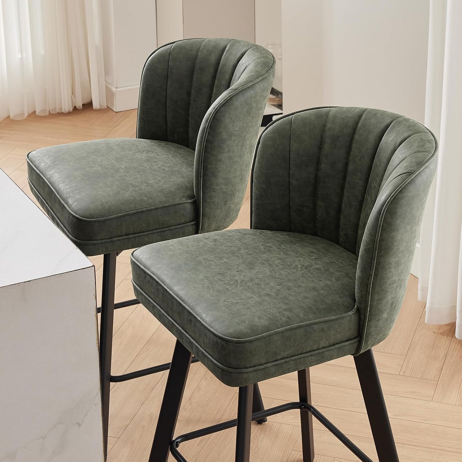 Swivel Counter Height Bar Stools Set of 4 26 Inch Green Faux Leather