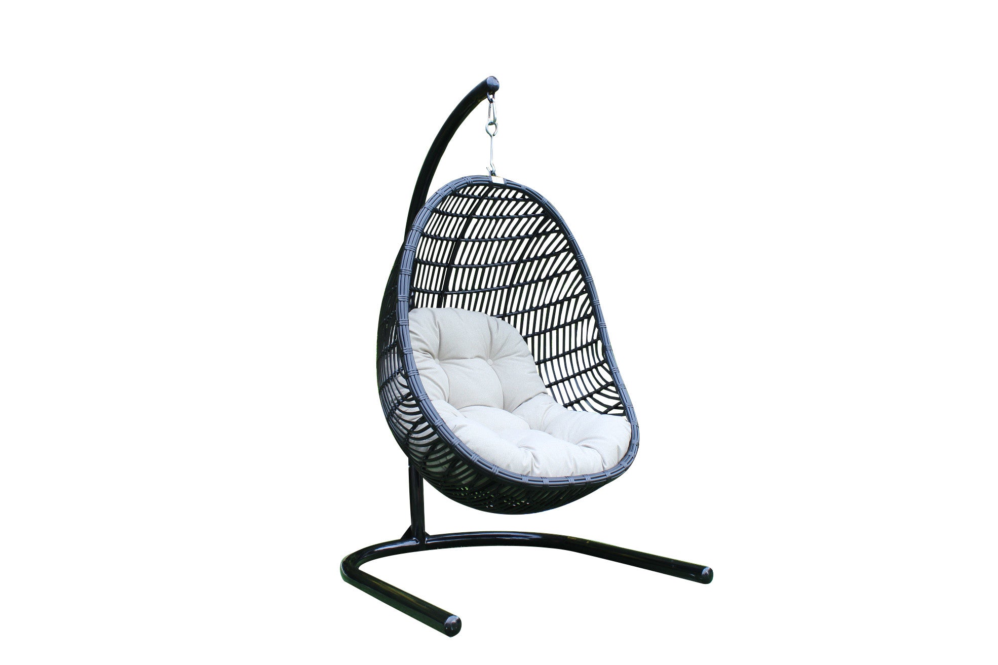 43" Beige Aluminum Outdoor Swing Chair with Beige Cushion-1