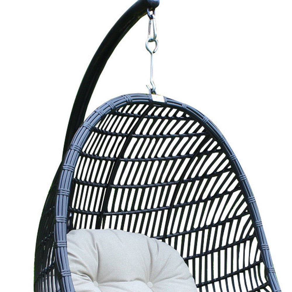 43" Beige Aluminum Outdoor Swing Chair with Beige Cushion-3