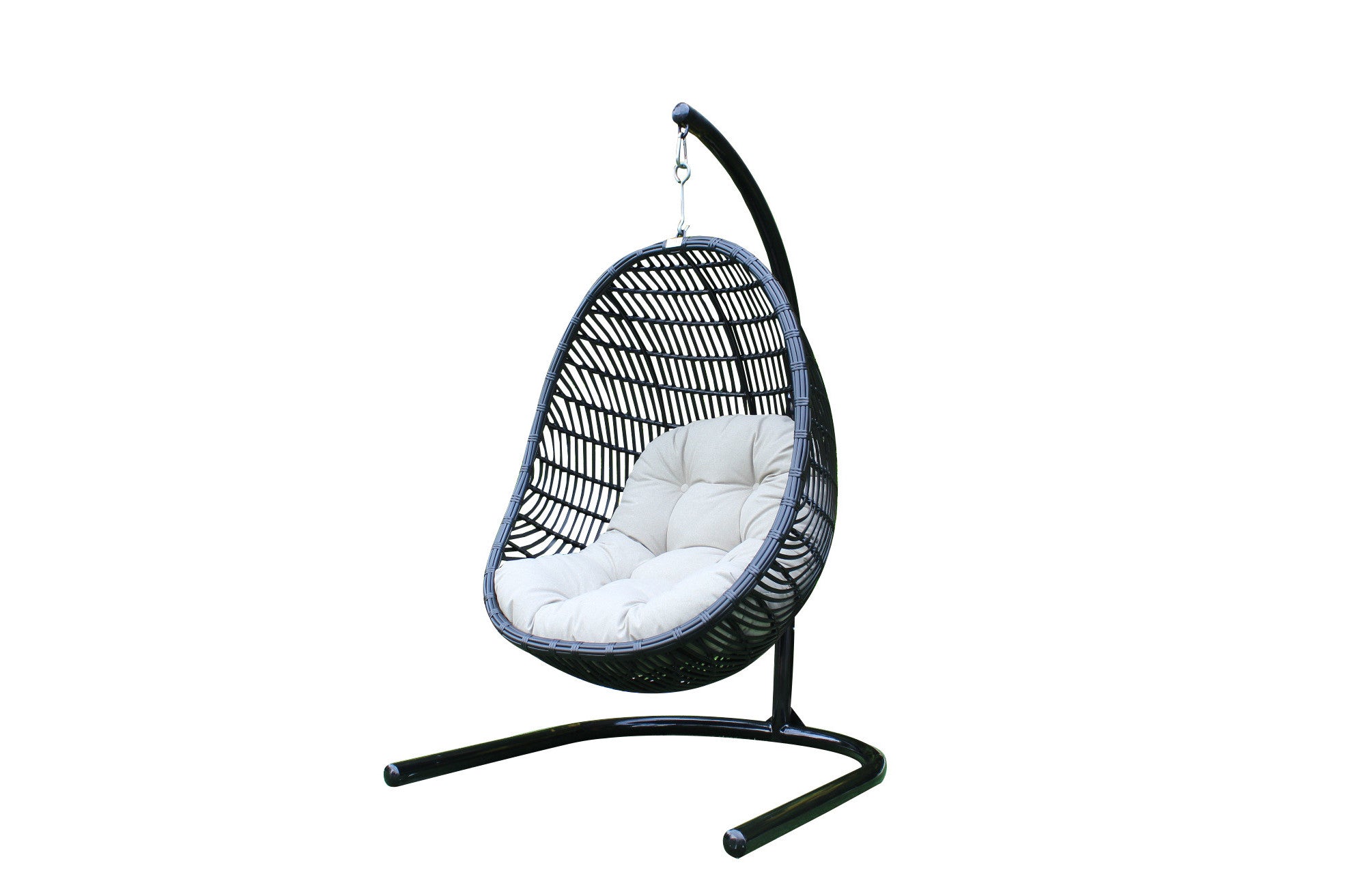 43" Beige Aluminum Outdoor Swing Chair with Beige Cushion-2