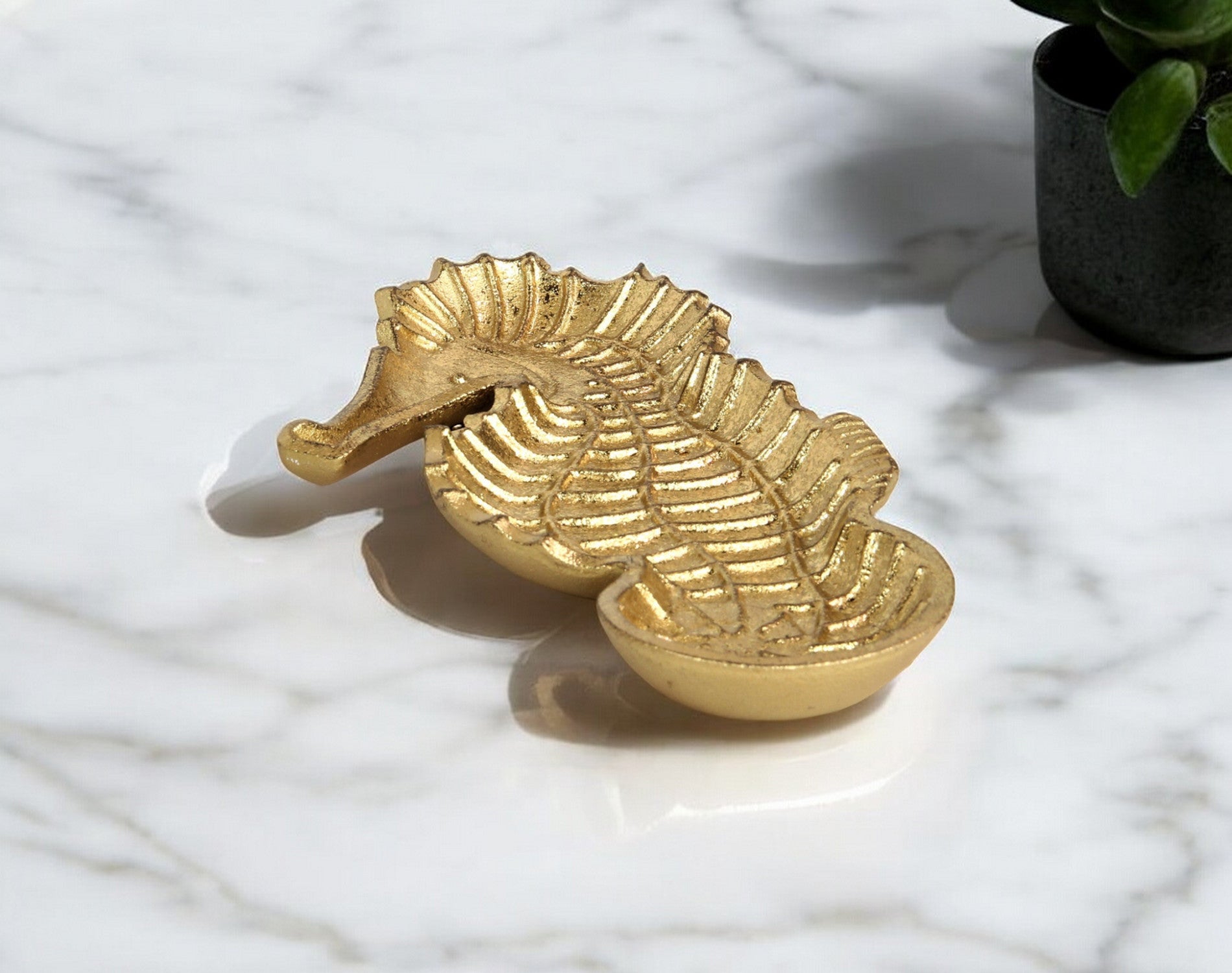 10" Gold Sea Horse Cast Iron Vanity Tray-0