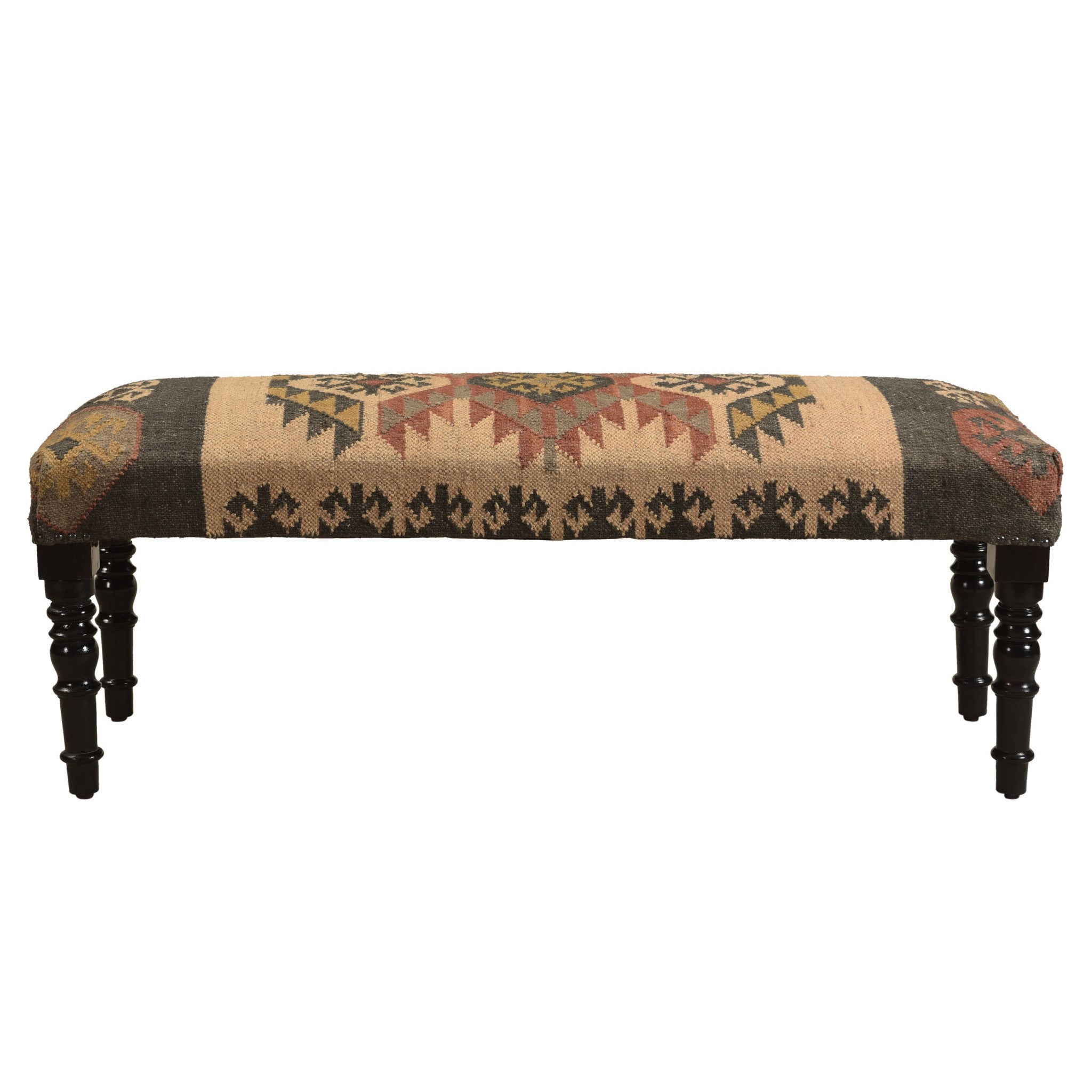 47" Shades of Brown Black Leg Southwest Upholstered Bench-0