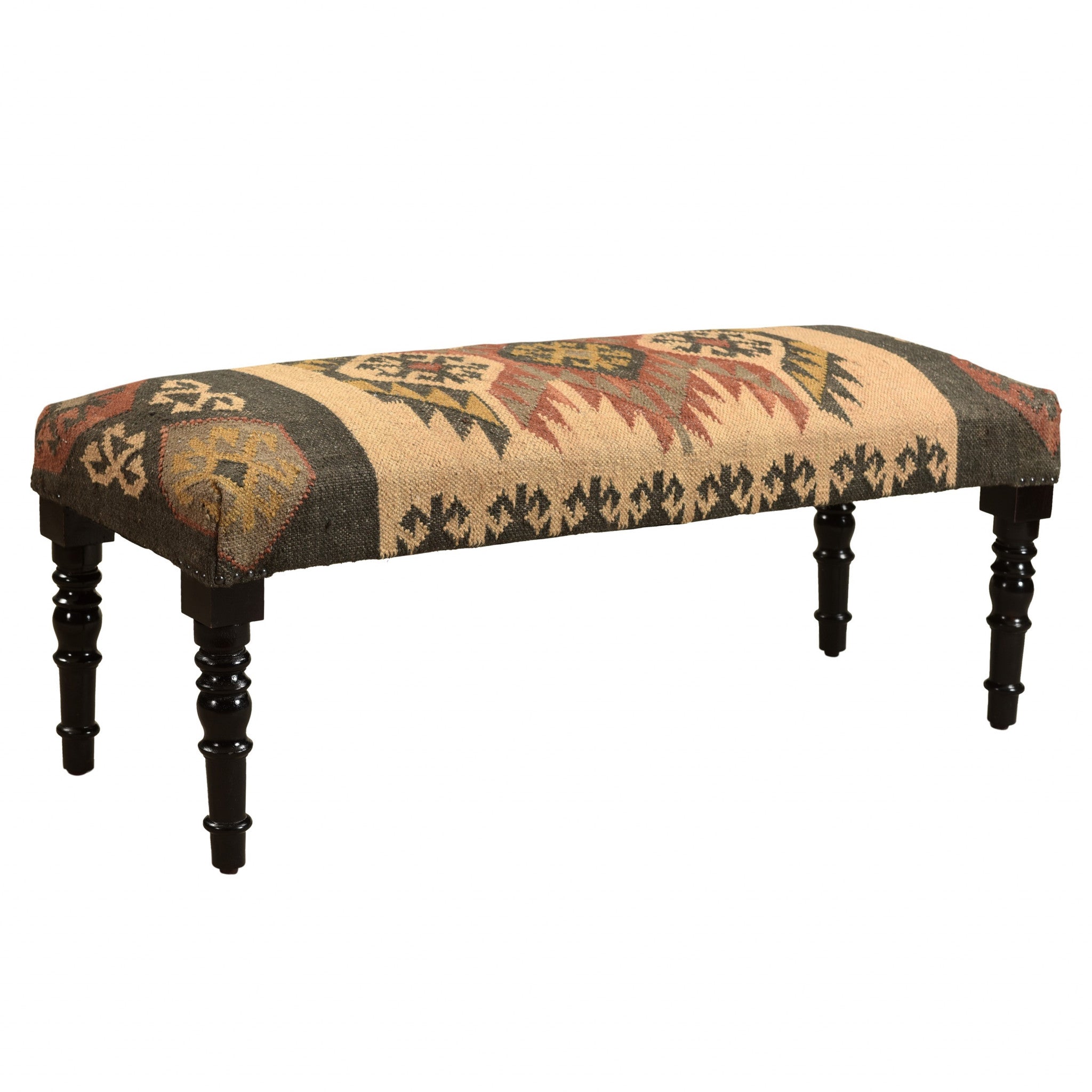 47" Shades of Brown Black Leg Southwest Upholstered Bench-1