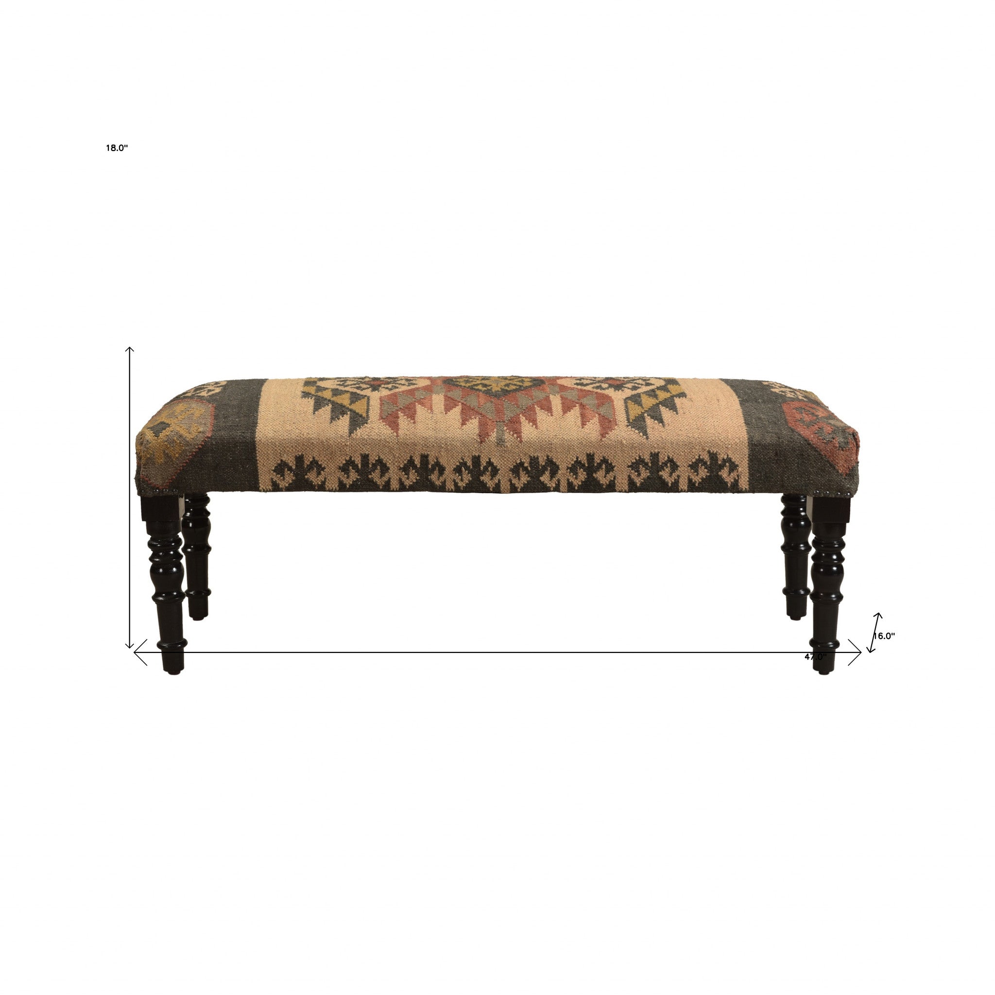 47" Shades of Brown Black Leg Southwest Upholstered Bench-4