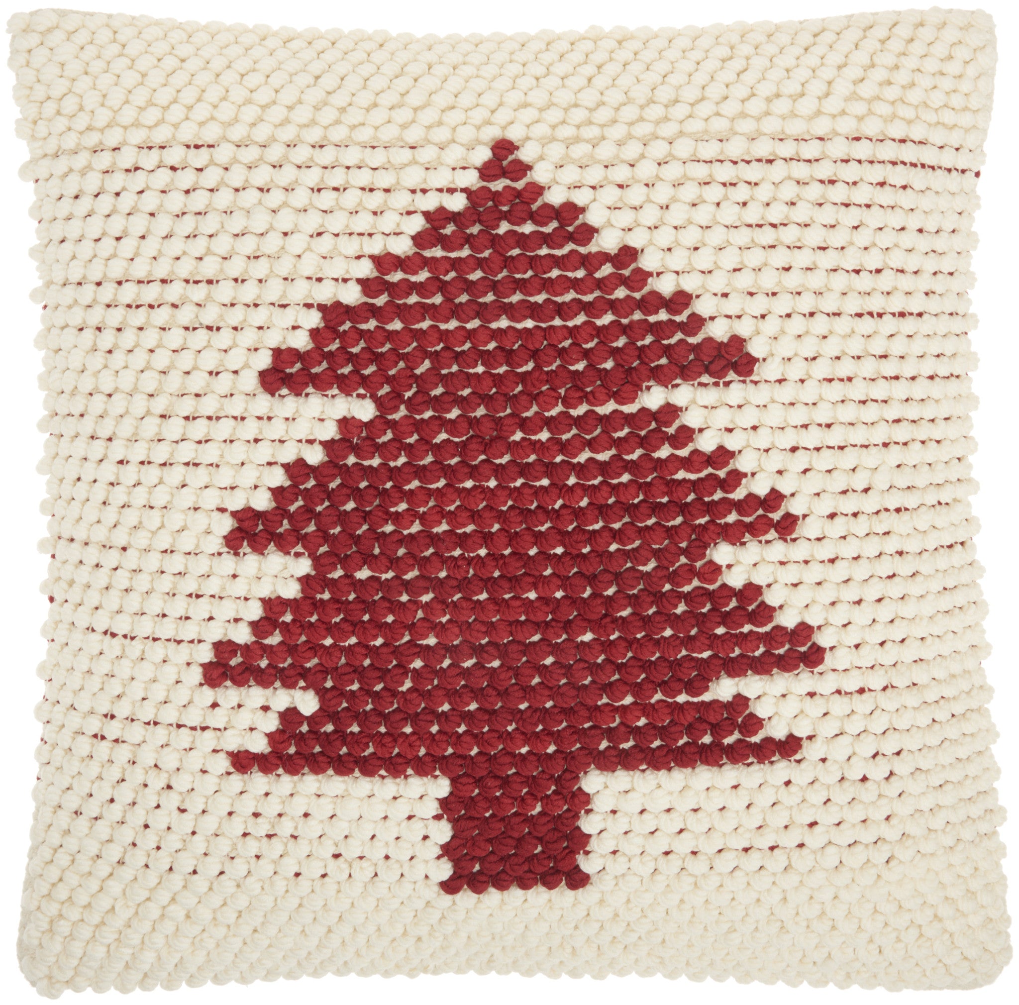 20" X 20" Ivory And Red Zippered Handmade Polyester Christmas Tree Throw Pillow-1