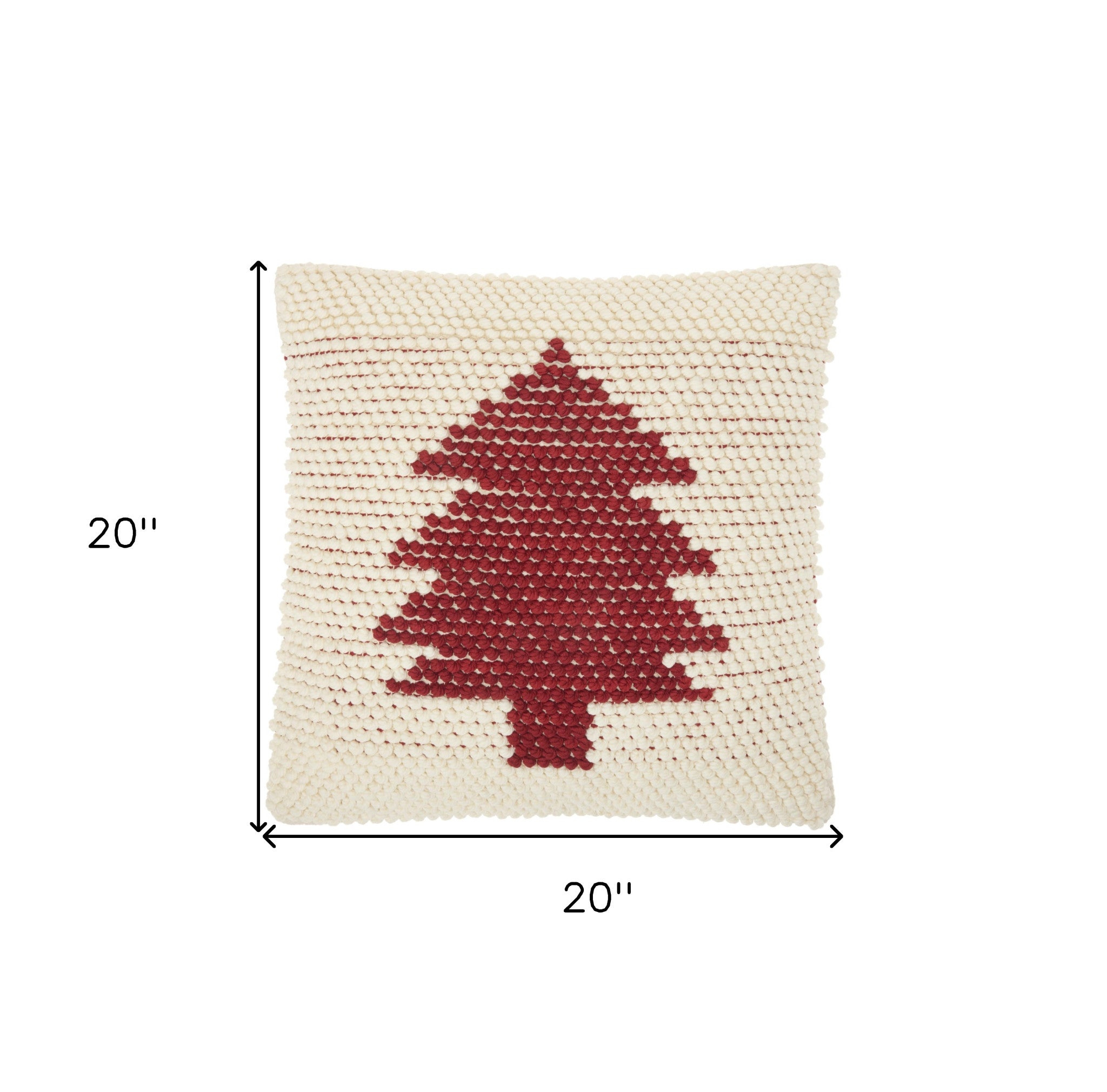 20" X 20" Ivory And Red Zippered Handmade Polyester Christmas Tree Throw Pillow-3