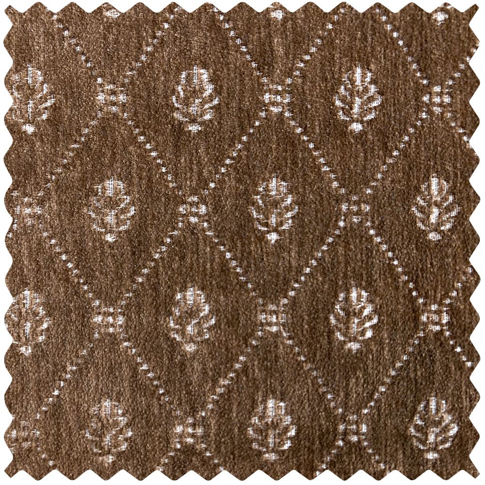 Scarlett Caramel Diamond Trellis Floral Velvet Curtains