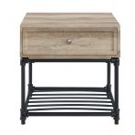 22" Sandy Black And Oak Manufactured Wood And Metal Square End Table With Drawer And Shelf-1